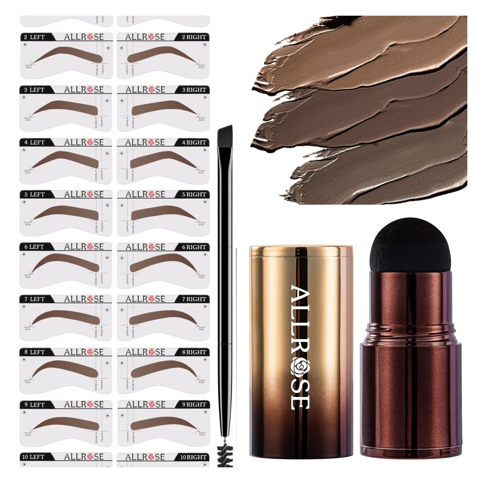 Allrose Eyebrow Stamp - Eyebrow Stencils Perfect Eyebrow Waterproof Eyebrow Stamp Stencil Kit, Eye Brow Stencil Kits Brow Stamp,