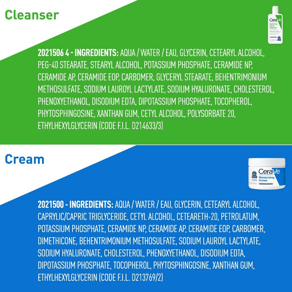 Cerave Moisturizing Cream And Hydrating Face Wash Trial Combo | 12Oz Cream + 3Oz Travel Size Cleanser