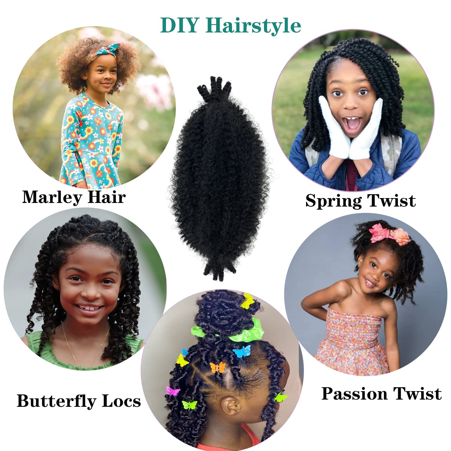 Spring Twist Hair 8 Inch Marley Twist Braiding Hair 8 Packs For Kids, Kinky Twist Hair, Pre Fluffed Soft Butterfly Locs, Springy