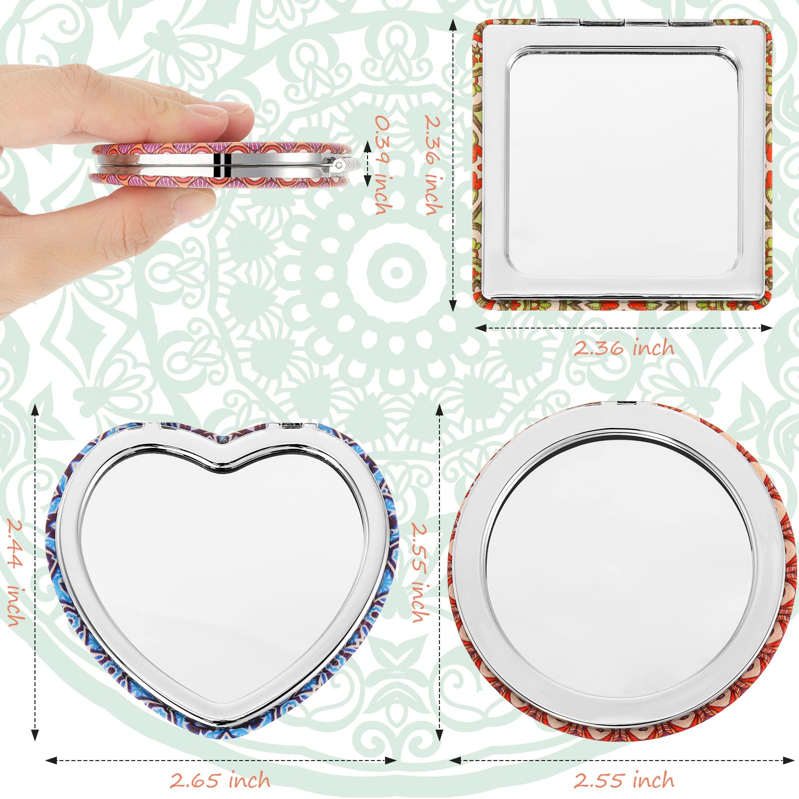 Yalikop Mini Purse Mirror Set, 6 Pieces with Various Shapes and Colors, PU Leather, Magnifying Double Sides, Portable Handheld F