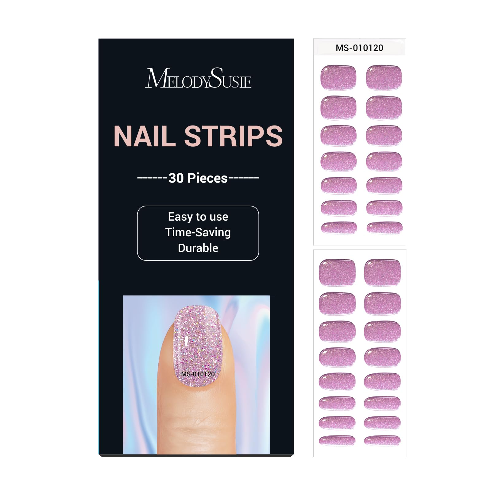 MelodySusie Semi Cured Gel Nail Strips (Purple Glitter)- Works with Any Nail Lamps, Salon-Quality, Long Lasting, Easy to Apply &