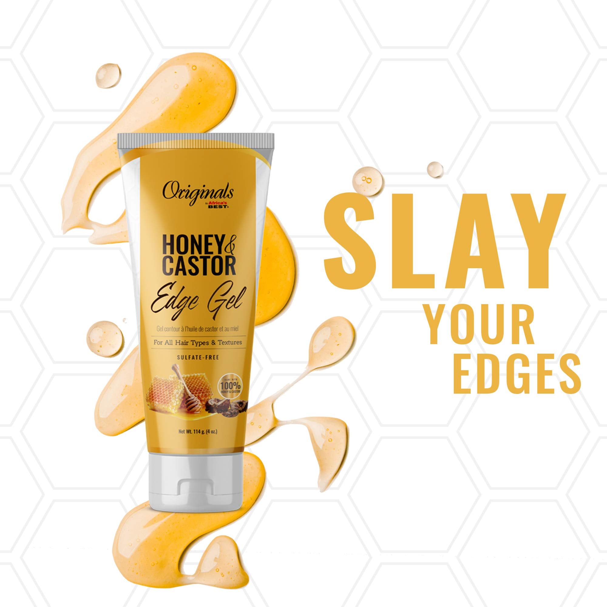 Africa's Best Originals Honey and Castor Edge Hair Gel for All Hair Types and Textures, Sulfate-Free, 4 oz