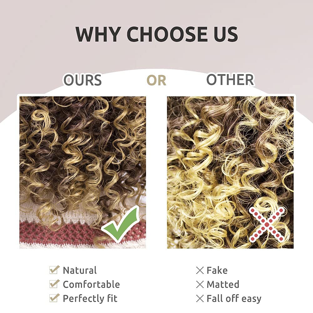 Onpep Afro Curly Wigs For Black Women Short Shoulder Length Kinky Wig With Bangs Brown Mixed Blonde Heat Resistant Wigs