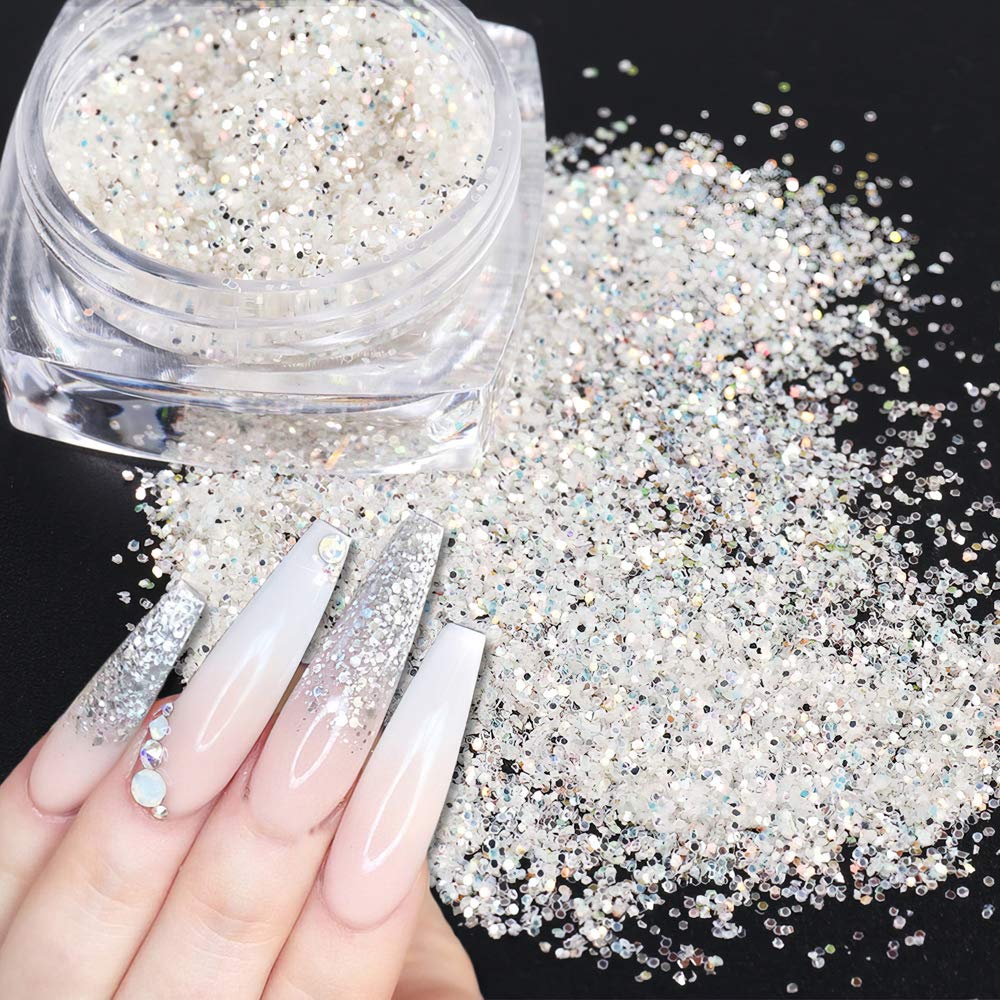 Holographic Nail Art Kits 6 Boxes 3D Glitter Metallic Shining Flakes Acrylic Powder Dust Sequins Decoration Holographic Manicure
