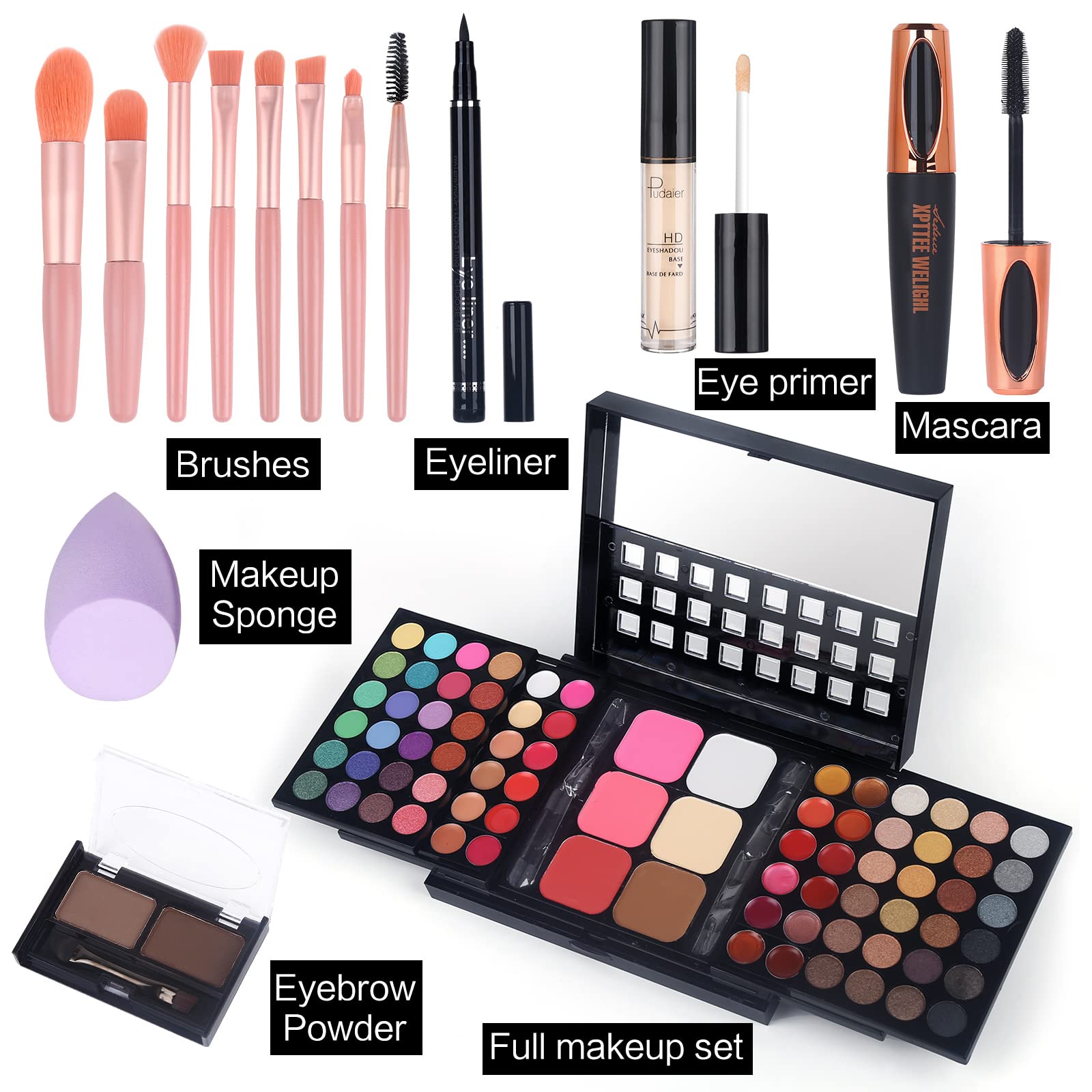 Full Makeup Kit With Applicator - 78 Color Cosmetic Gift Set Include Eyeshadow/Lipstick/Blush/Contour/Concealer, Mascara, Lip Li