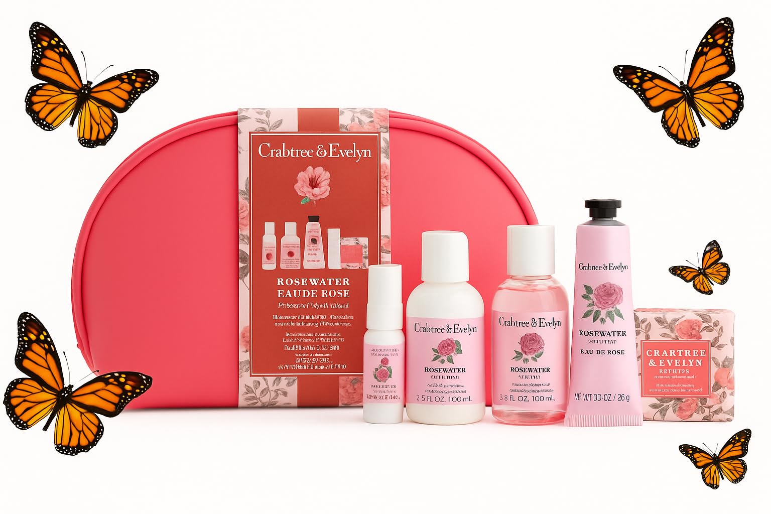 Crabtree & Evelyn Rosewater Personal Travel Bath Set (6 Pieces  (3oz) bath and shower gel (3oz) body lotion (0.9oz) hand cream 