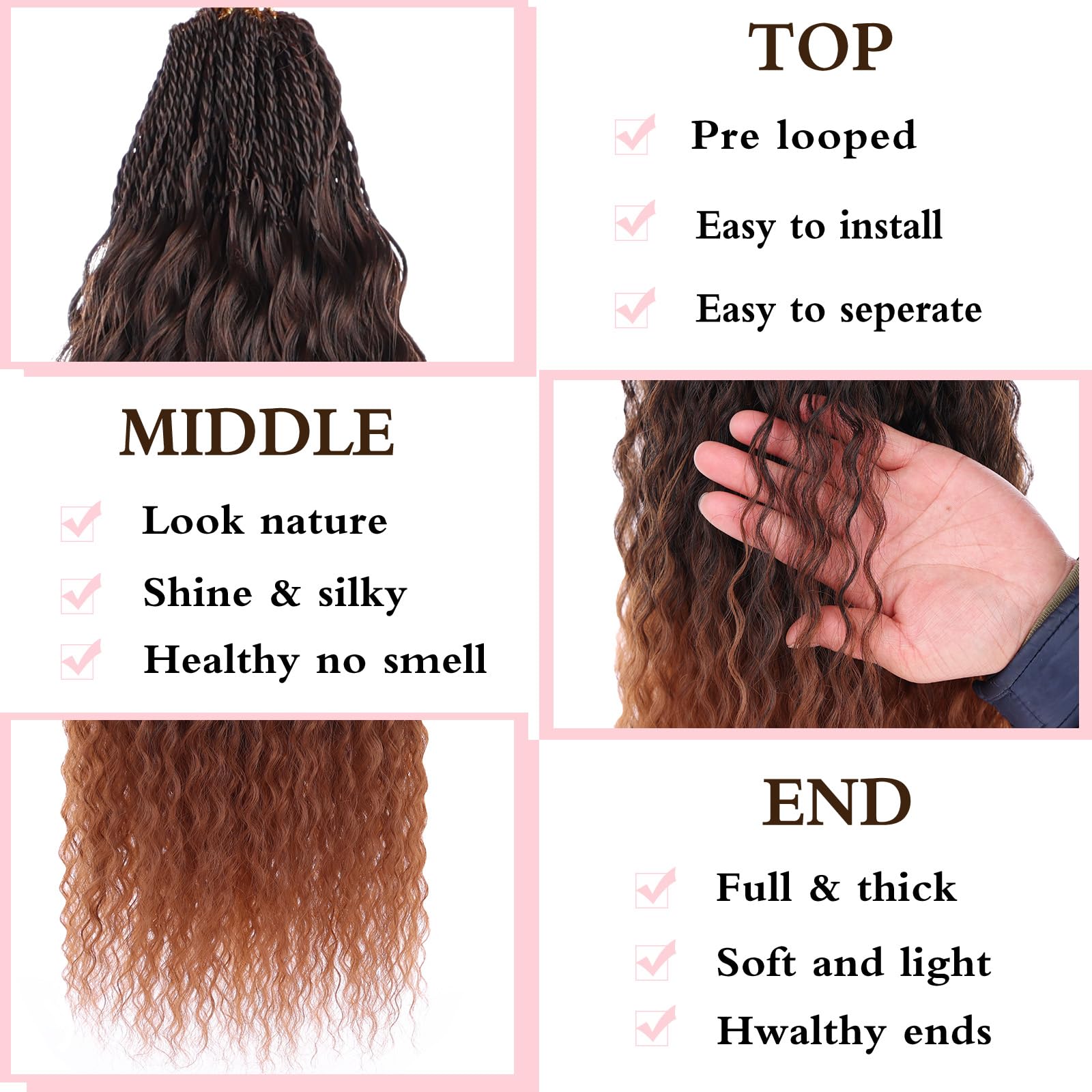 Xtrend Pre Looped Brazilian Micro Kinky Curly Crochet Hair 24 Inch 8 Packs Ombre Brown Yaki Kinky Curly Water Wave Crochet Hair