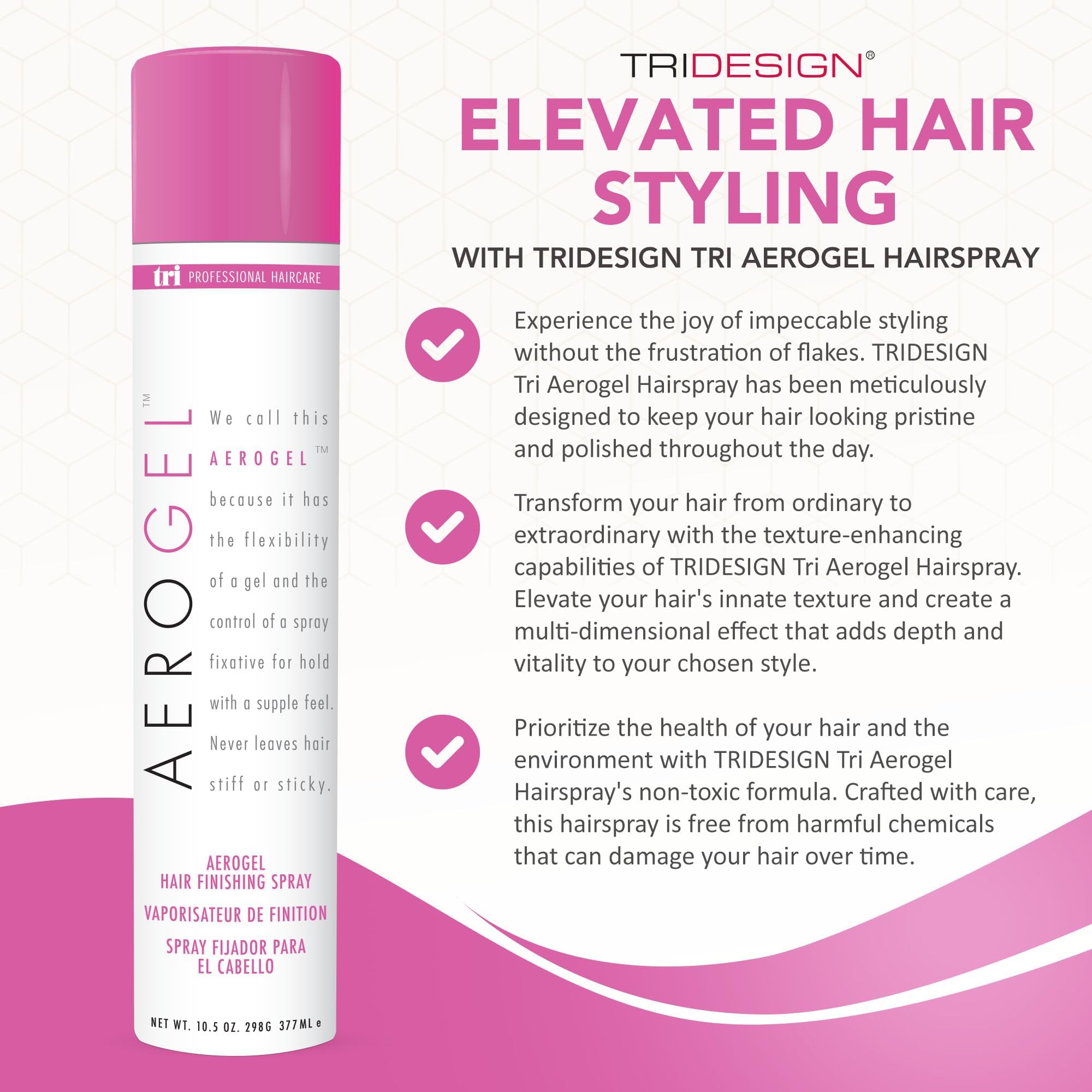 TRI Design Aerogel Hairspray - Non-Toxic Hair Finishing Spray for Styling, Volumizing and Holding Curly Hair with Flexible Hold