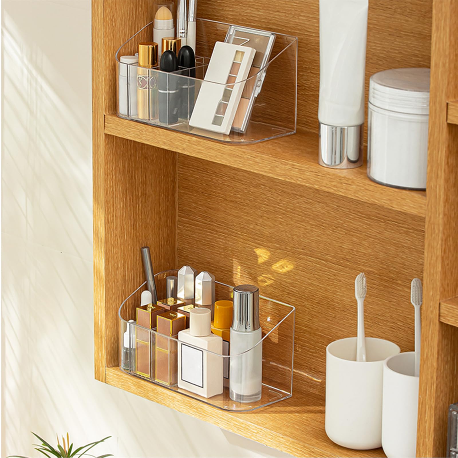 Sunficon 2 Pack Makeup Trays Organizers Holders Cosmetic Display Cases Tabletop Desktop Vanity Countertop Bathroom Wall Cabinet