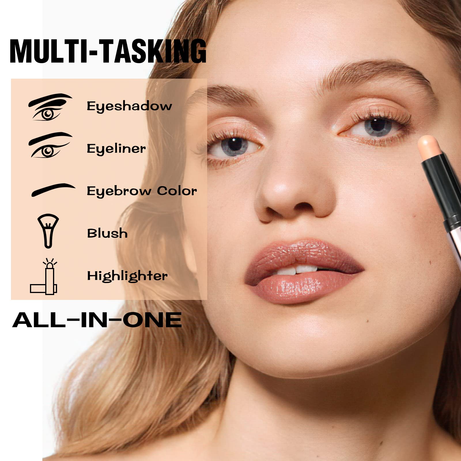 Focallure No Crease Eyeshadow Stick, Creamy Eye Shadow Stick, Matte & Shimmer Eyeshadow Pencil, Smudge-Proof, Built-In Smudger,
