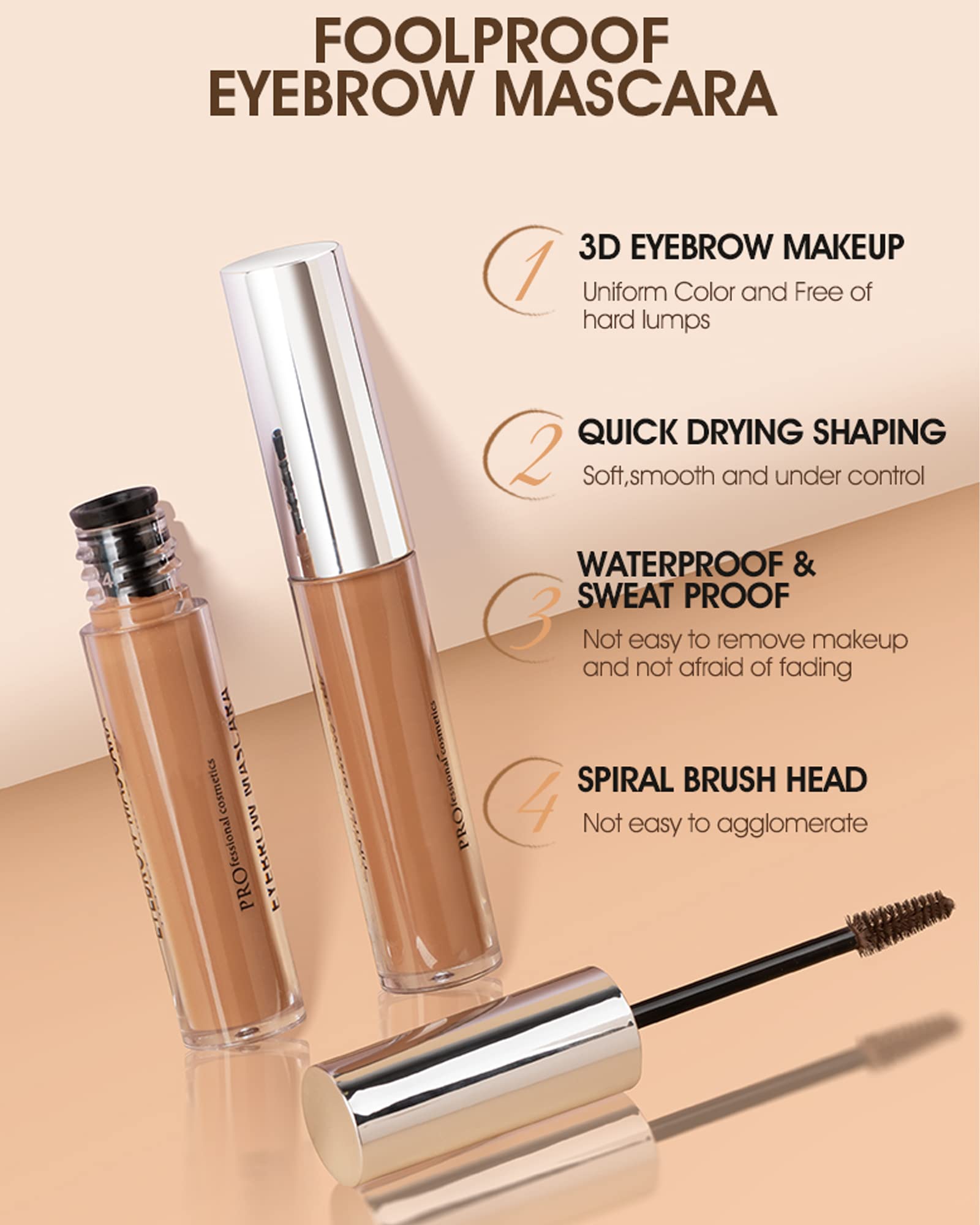 Waterproof Tinted Brow Gel-Long Lasting Smudge-Proof Liquid Eyebrow Makeup,Eyebrow Mascara Tinted Brow Glue,Eye Brow Filler,Volu