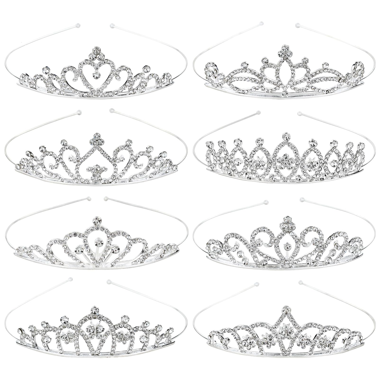 Cinaci 8 Pack Silver Metal Sparkly Glitter Rhinestone Crown Headbands Wedding Prom Birthday Party Princess Hair Tiaras Clasps Ac