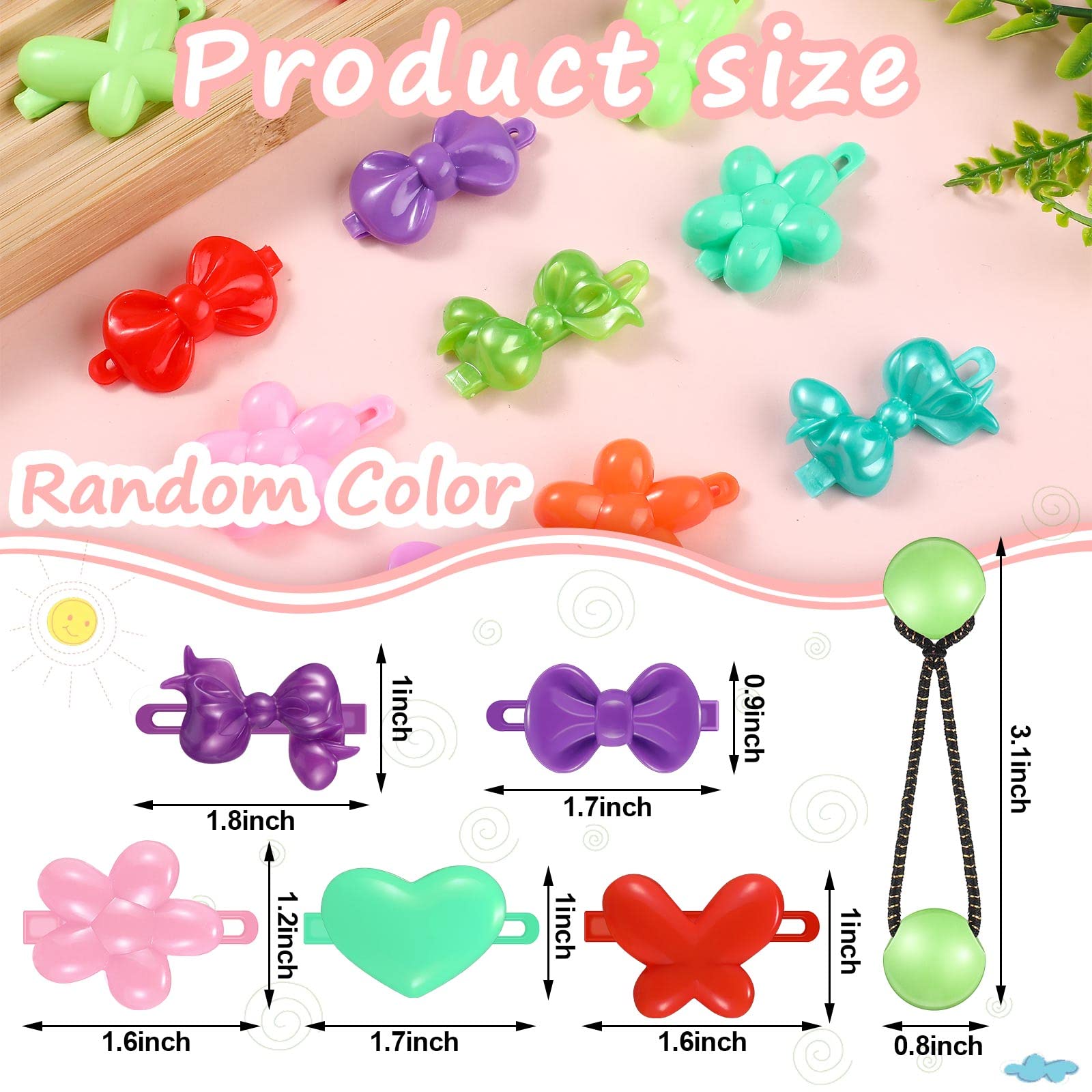 60 Pcs Hair Accessories Set - Plastic Self Hinged Barrettes, Elastic Ponytail Holders, Assorted Hair Clips For Girls And Toddler