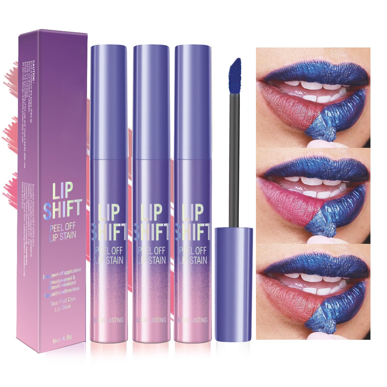 Skynest 3Pcs Peel Off Lip Liner Lipstick Makeup, Pink Peel Off Lipgloss for Women Magic Lipstick 24 Hours Original Lip Liner Mak