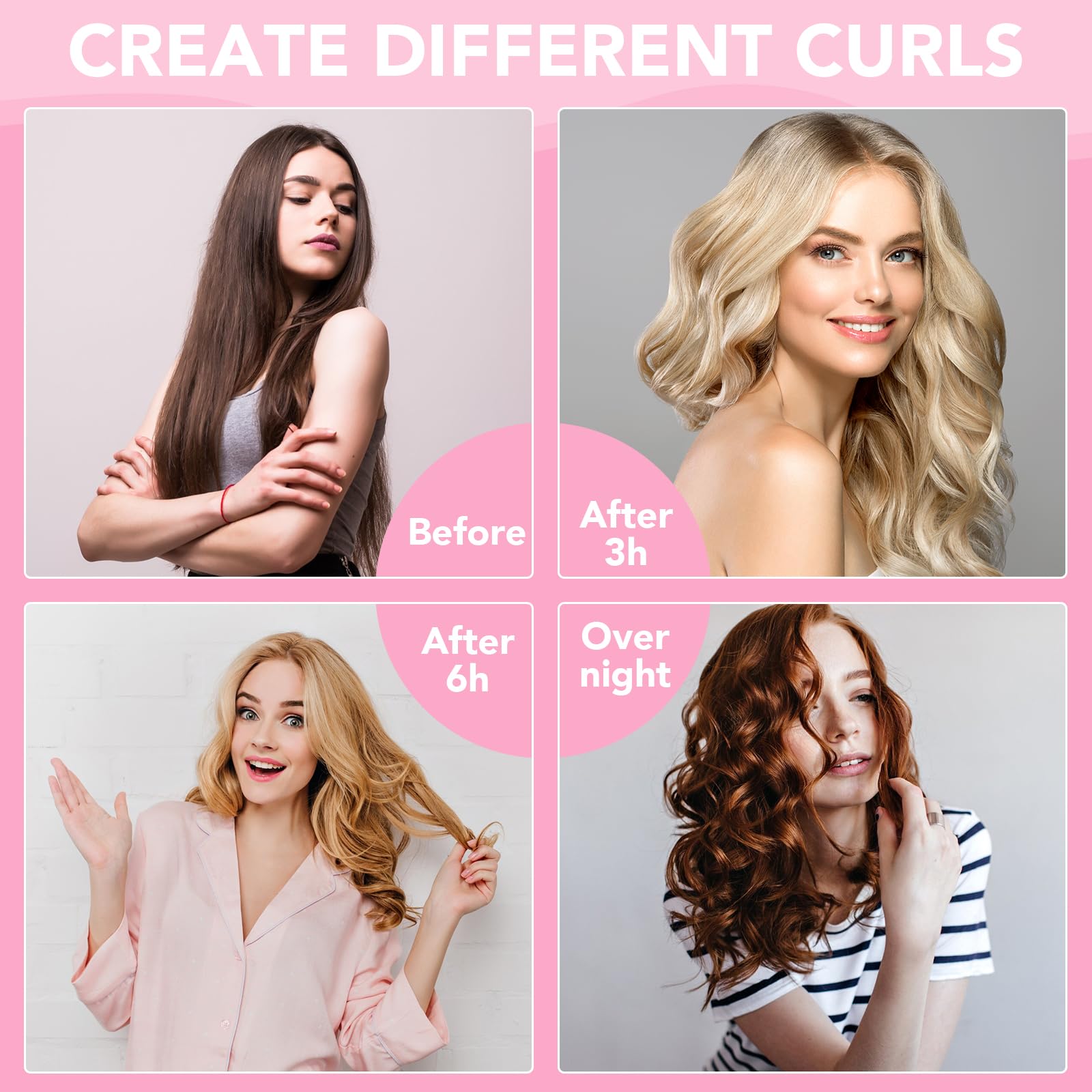 4 in 1 Pack Heatless Curling Rod, No Heat Hair Curlers to Sleep in Overnight Curls with Hook Blowout Rods Headband with Silk Sca
