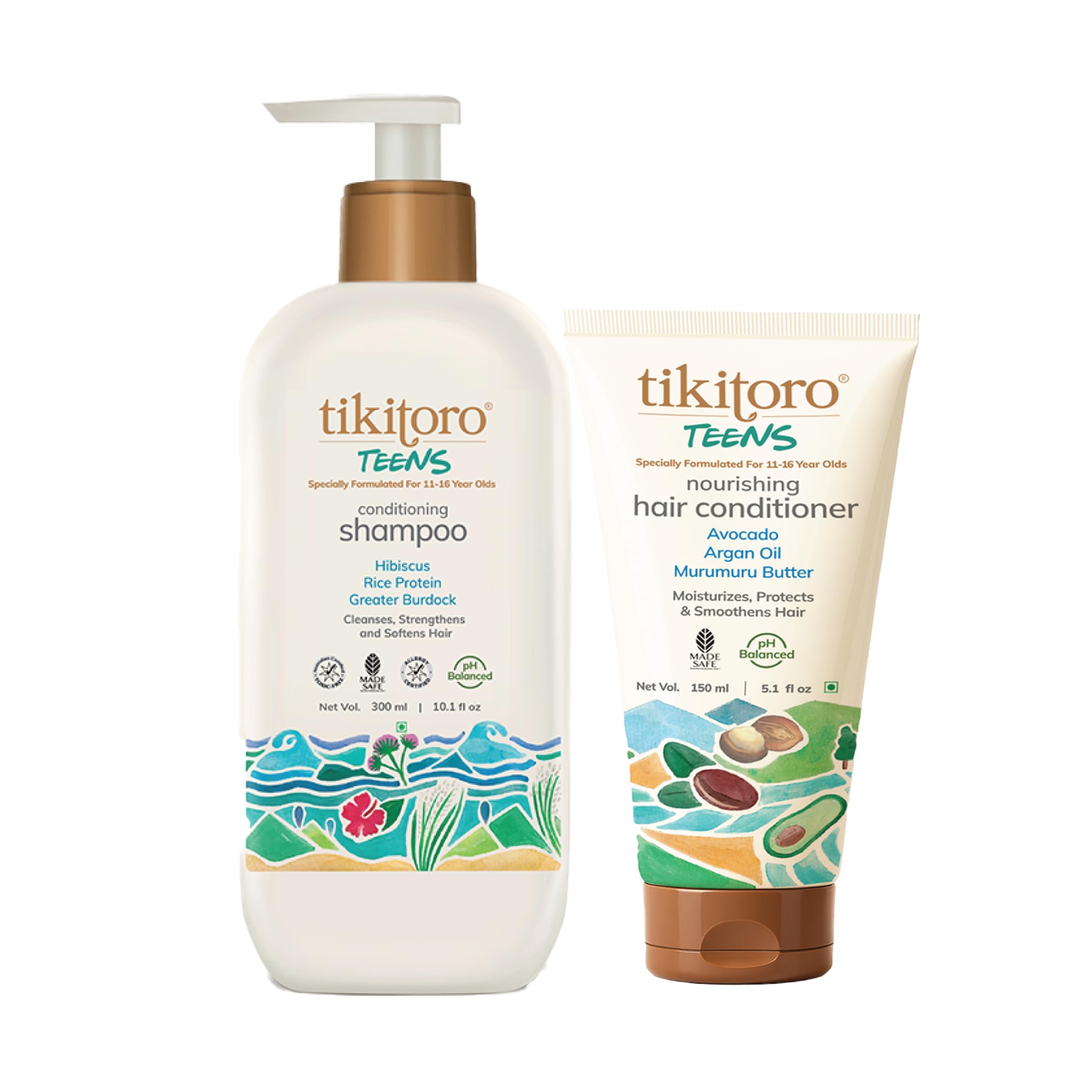 Tikitoro Teens Cleanse & Condition Duo | Nourishing Shampoo & Conditioner Set | Gentle Cleansing, Strengthening & Frizz Control 