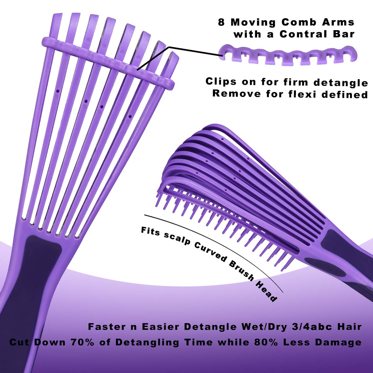 BESTOOL Detangling Brush for Natural Hair, Detangler for 3/4abc Curly, Coily, Kinky Hair, Detangle Wet/Dry Easily with No Pain (