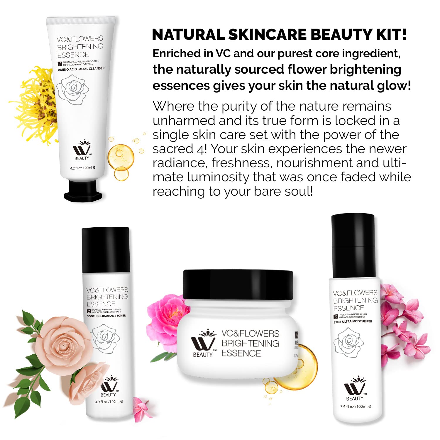 WBM Skincare Beauty Kit -Facial Cleanser & Facial Moisturizer for Sensitive Skin, Witch Hazel Facial Toner with Aloe Vera Formul