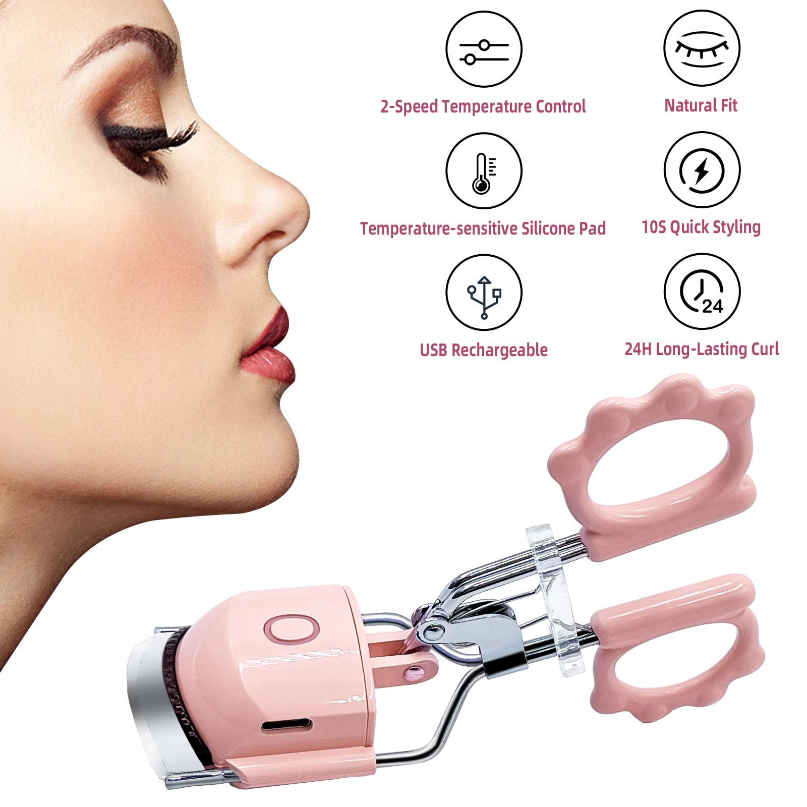 Pinkiou Heated Eyelash Curler with Comb USB Rechargeable Lash Curler Long Lasting Ironing Electric Eyelash Curler with Silcone P