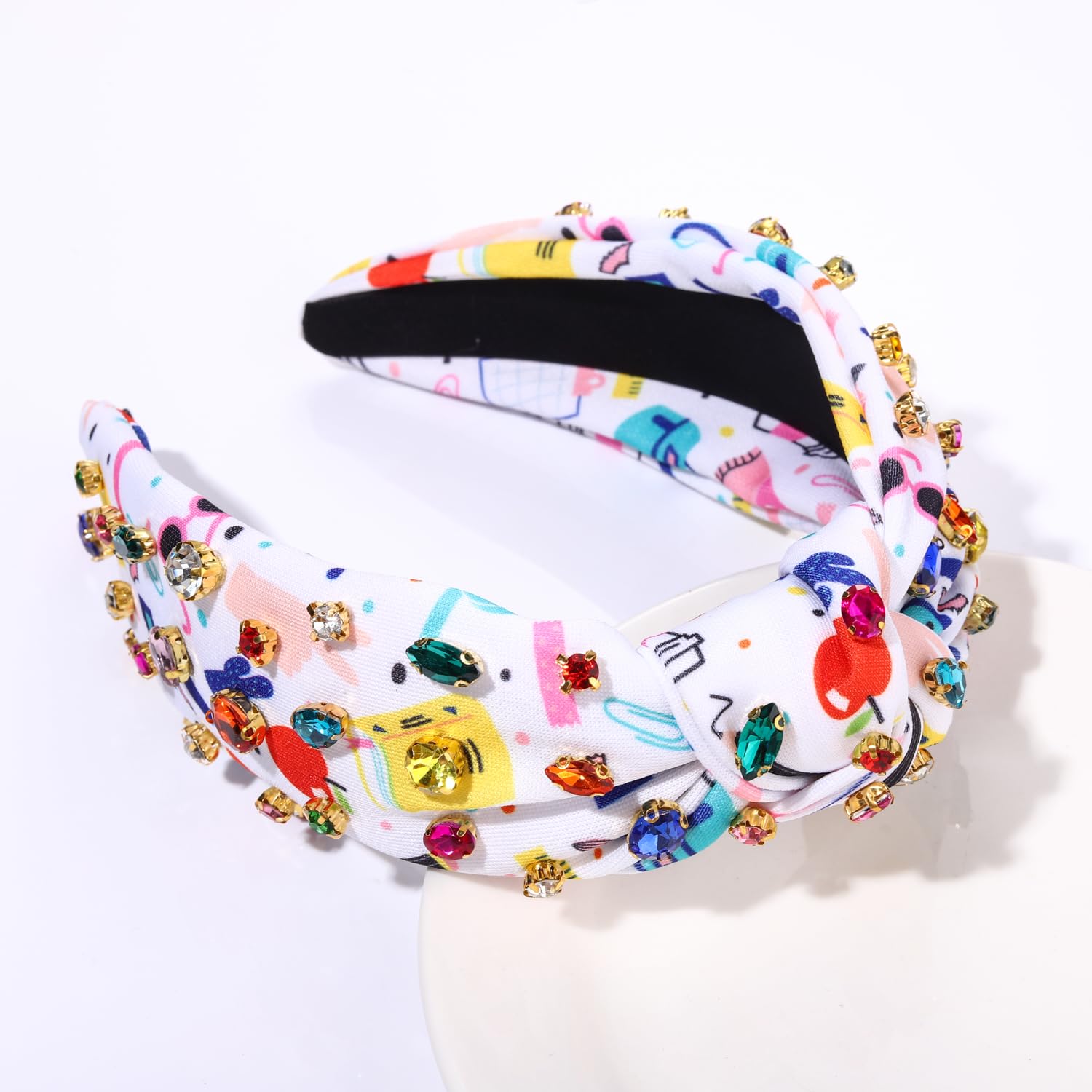 Hzeyn Teacher Headband Apple Pencil Knotted Headband Pearl Crystal Embellished Back To School Headbands Teacher Must Haves Hair