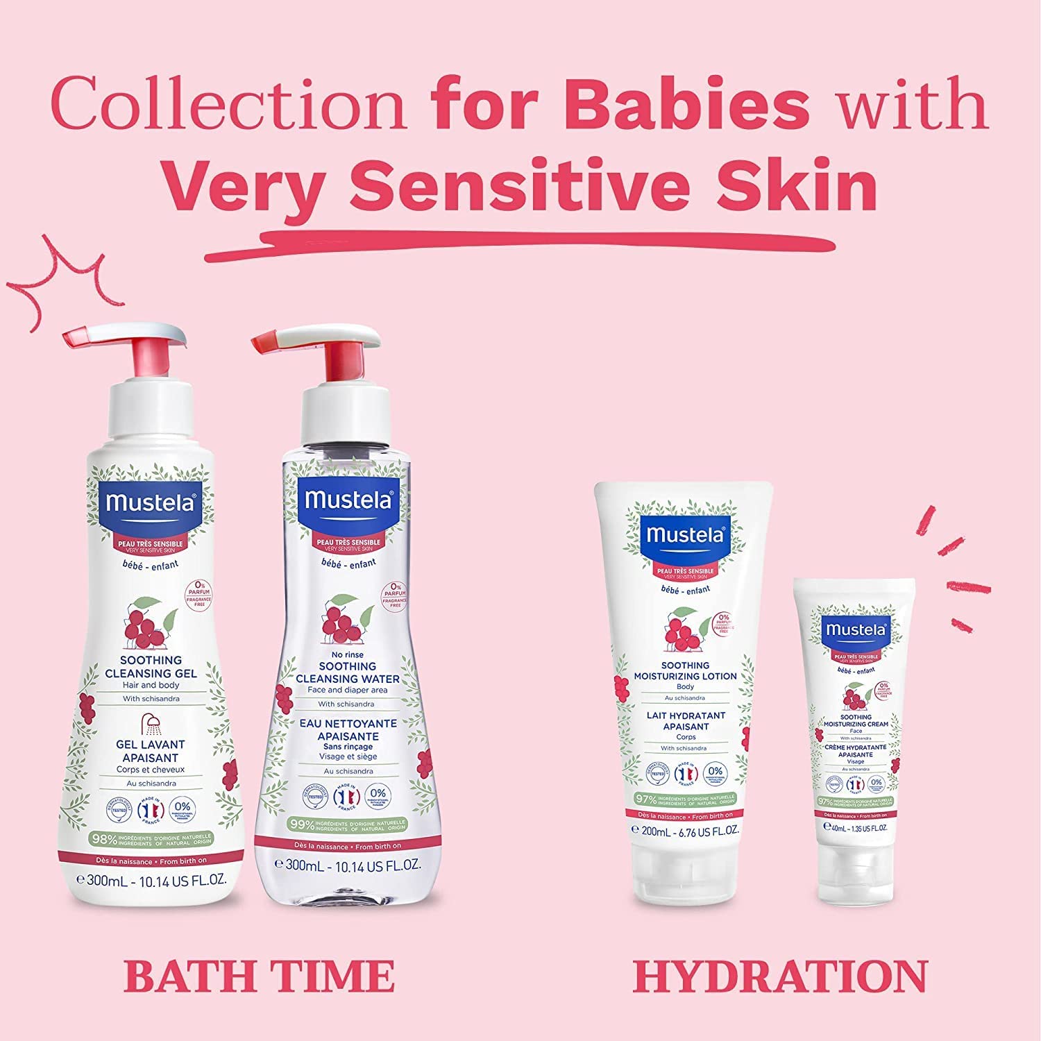 Mustela Baby Soothing Cleansing Gel - Fragrance-Free Hair & Body Wash for Very Sensitive Skin - with Natural Avocado Perseose &