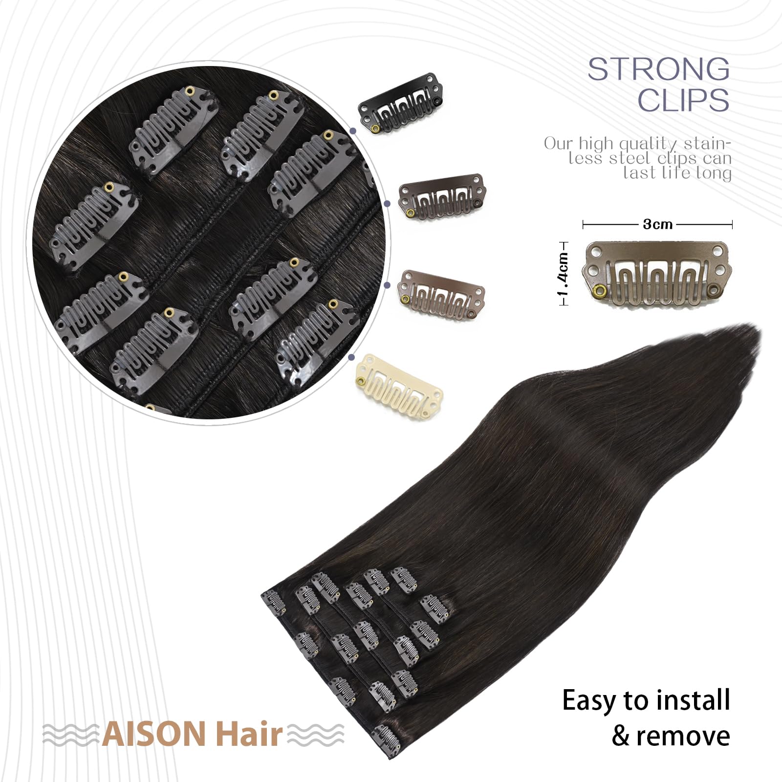 Aison Dark Brown Clip In Hair Extensions Real Human Hair 85G 100% Real Human Hair Clip In Extension Straight For Fashion Women 7