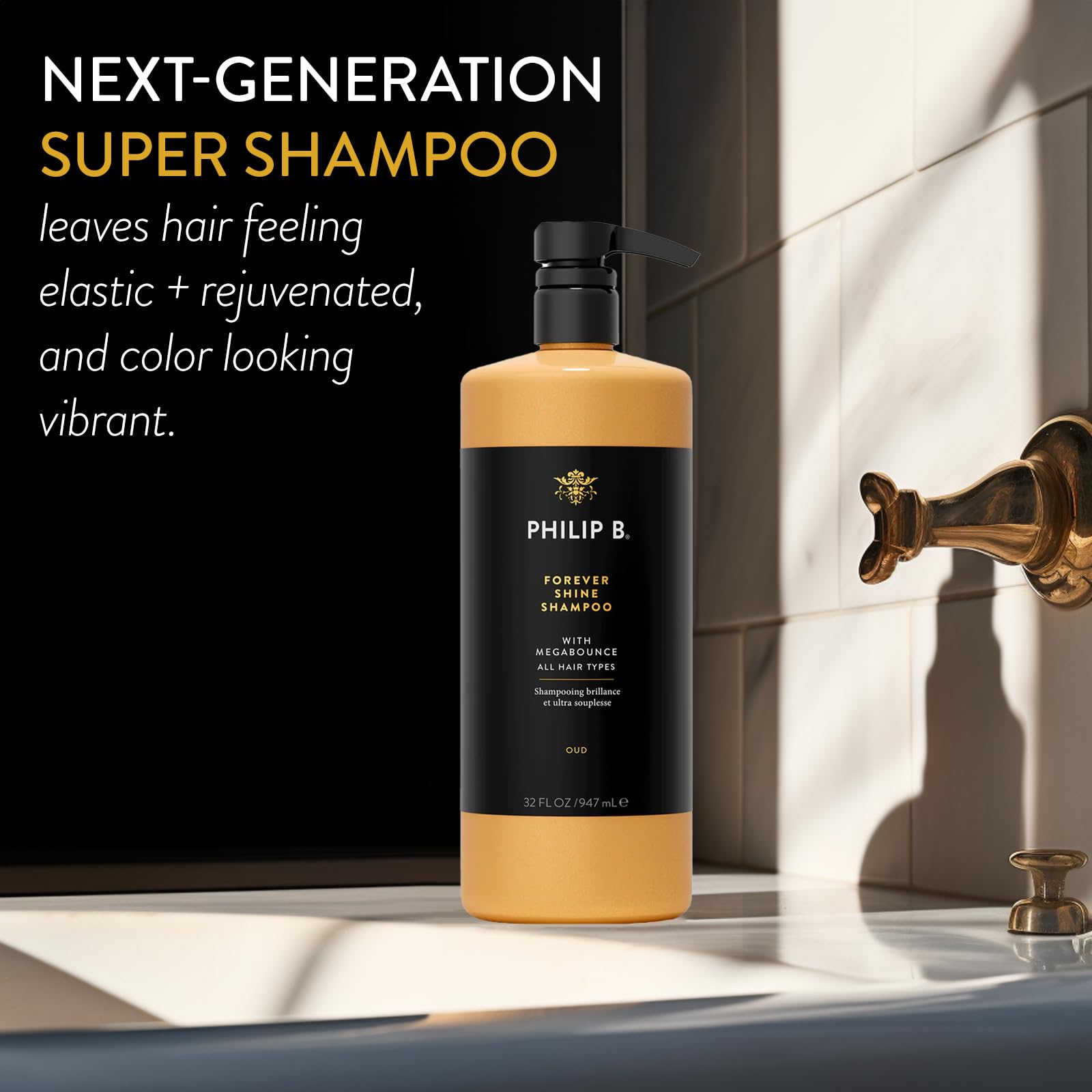 Philip B. Forever Shine With Megabounce Shampoo 32 Oz - Volumizing Cleanser With Notes Of Pure Oud Leaves Hair Smooth & Glossy,