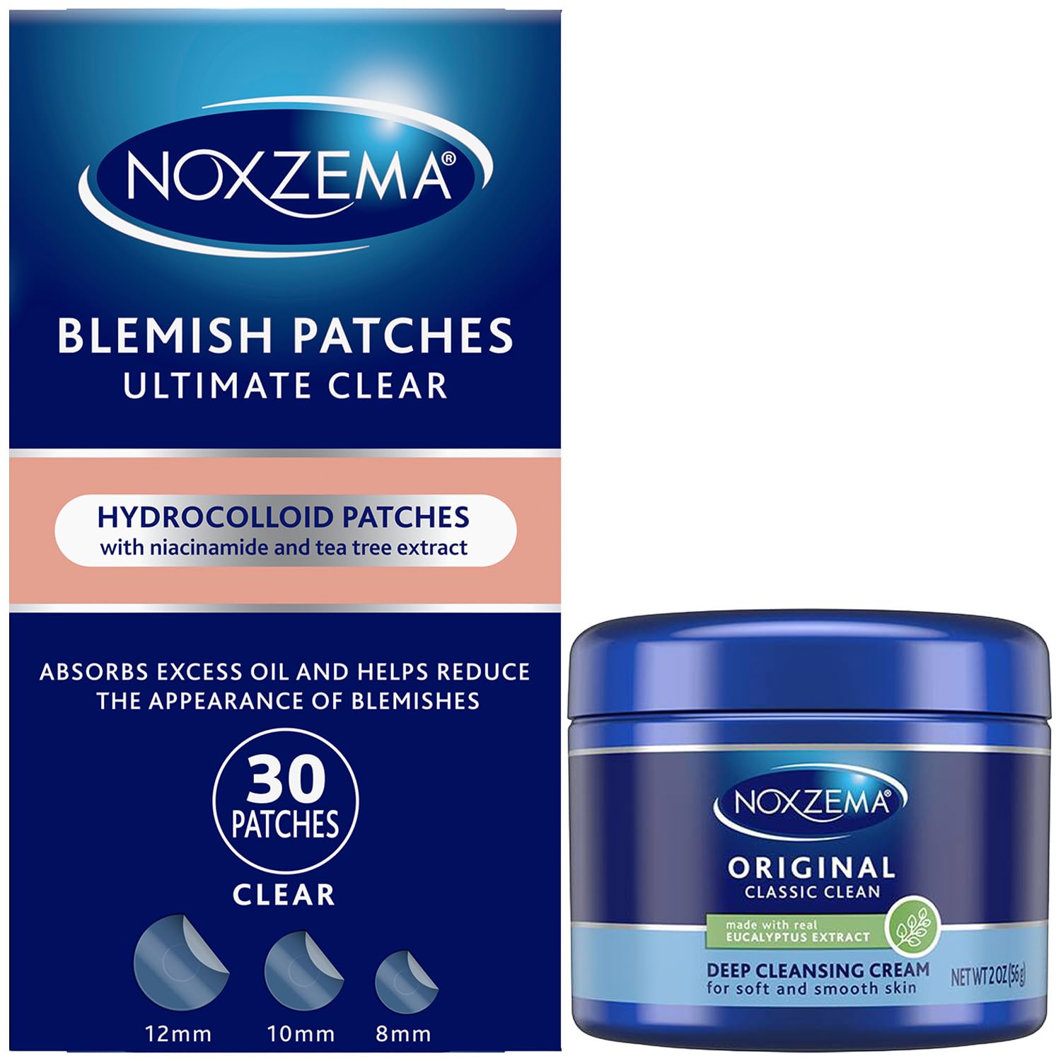 Noxzema Acne Skin Care Bundle  Ultimate Clear Blemish Patches with Niacinamide and Tea Tree + Original Deep Cleansing Cream, Fa