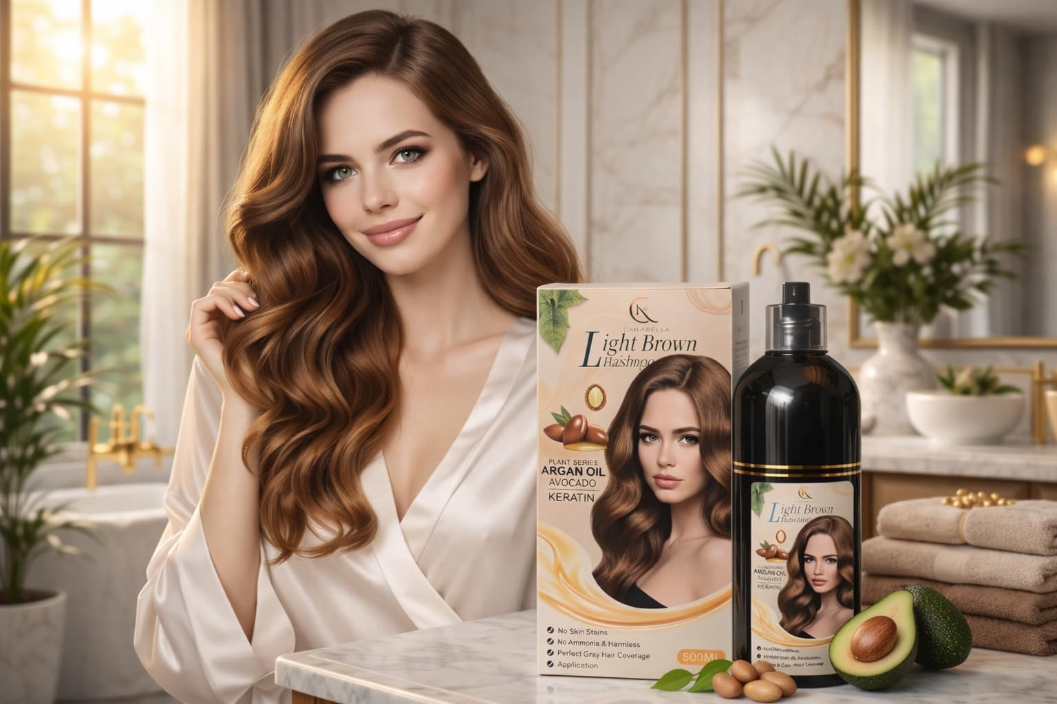 Canabella Hair Color Shampoo (Light Brown)  Argan Oil, Avocado & Keratin | No Ammonia | Perfect Grey Coverage | Hair Moisturizi