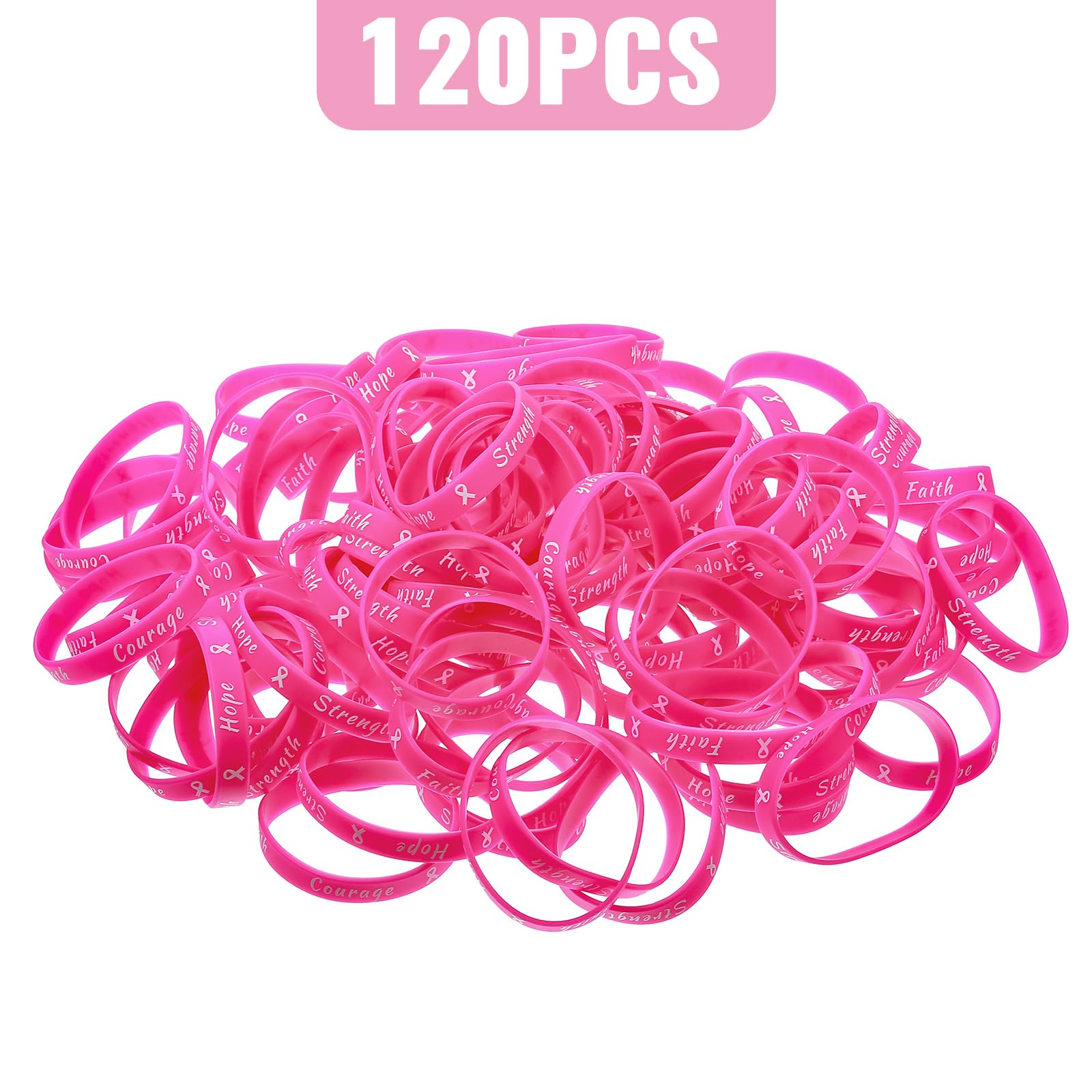 Sratte 120 Pcs Breast Cancer Awareness Pink Ribbon Bracelets Rubber Wristbands for Women Party Public Events Breast Cancer Decor