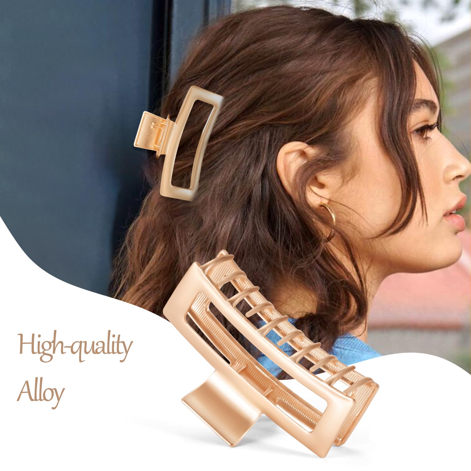 LUKACY 6 Pack Gold Hair Claw Clips, Perfect Big gold Jaw hair clamps for Women and Thinner, Thick hair styling,Strong Hold, Fash