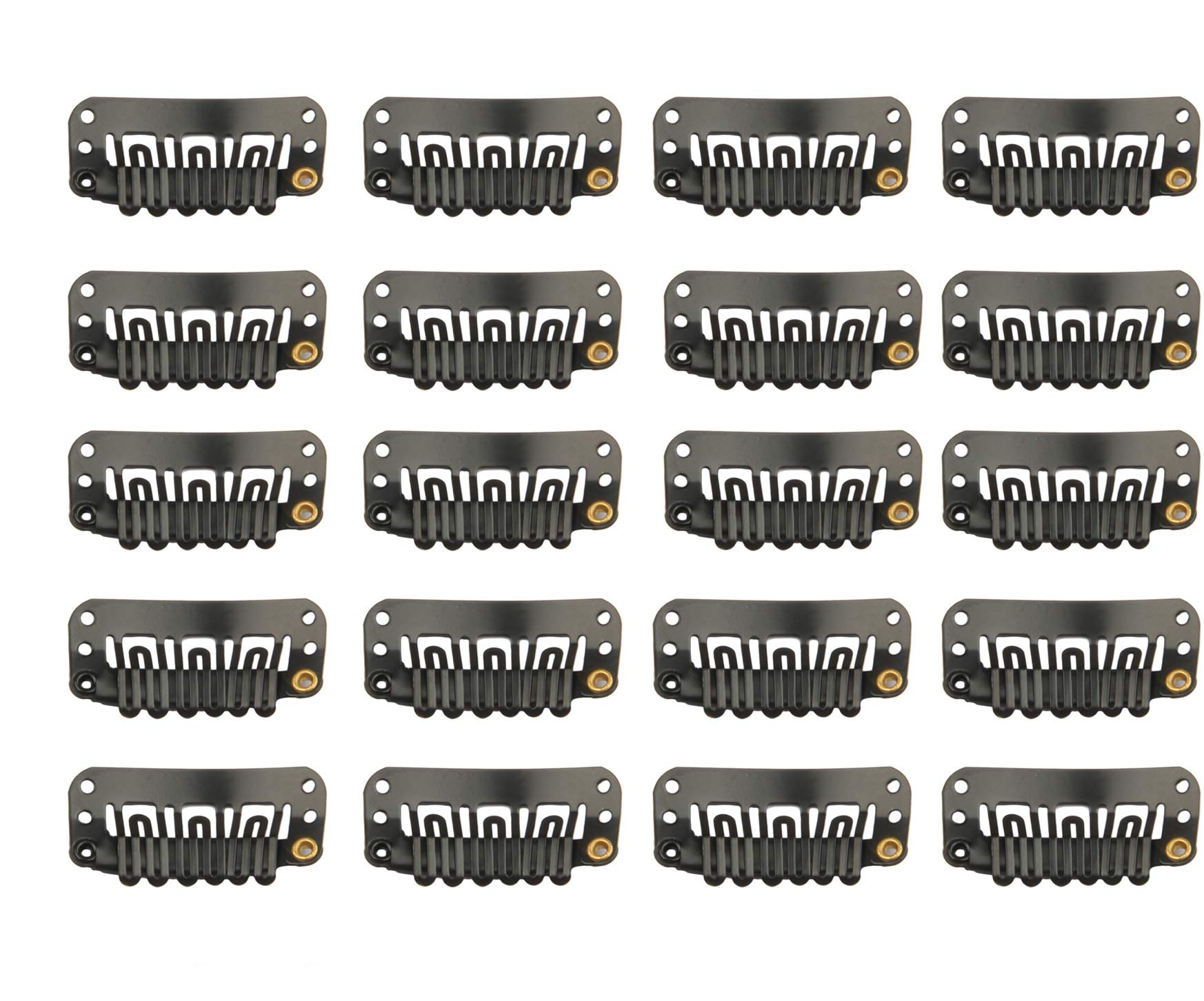 20 Pcs U-Shape Stainless Steel Snap Clips for Hair Extensions, Wigs, Hairpieces - Black Wig Accessories Clips & Combs
