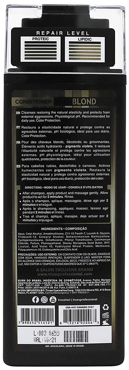 TRUSS Blond Conditioner - Violet Purple Conditioner For Blonde, Bleached & Gray Hair - Color Protection, Hydrating, Restores Ela