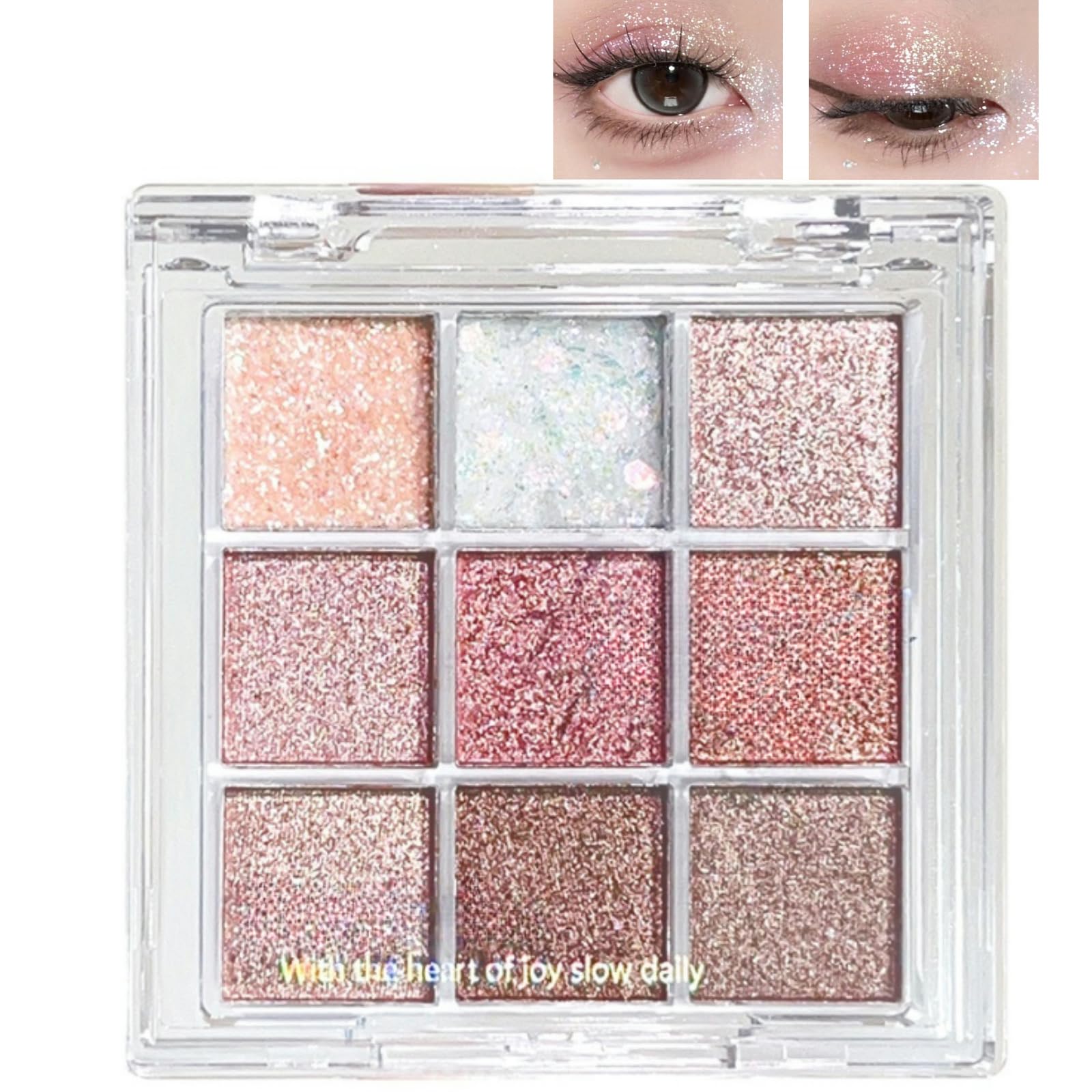 9 Colors Glitter Shimmer Eyeshadow Makeup Palette, Korean Natural Eye Shadow Palettes Highly Pigmented Long Lasting Waterproof B