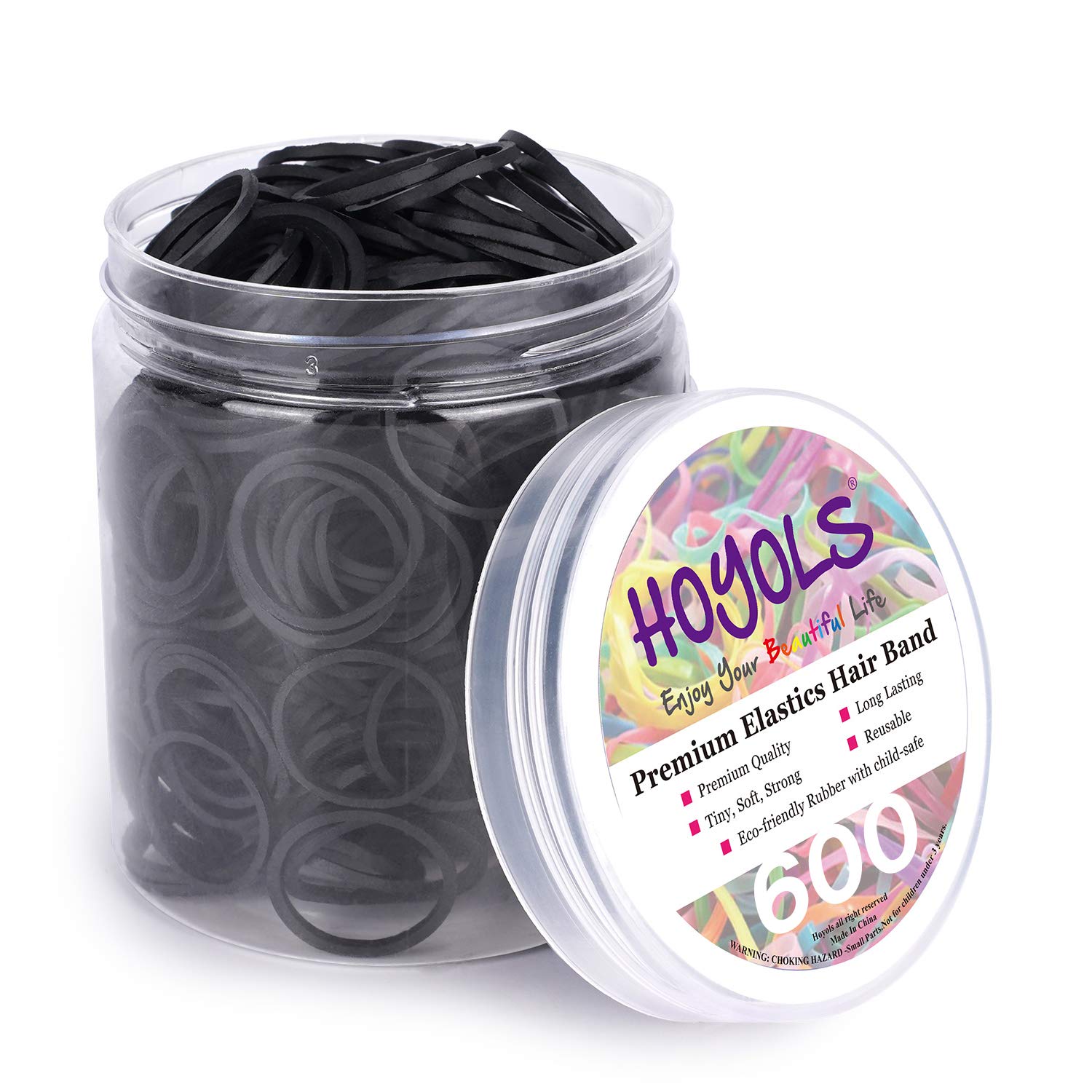 3/4 Inches Black Hair Rubber Bands for Hair Ties Small Elastics Bands Large Hair Braiding Ponytail Holders for Baby Toddler Girl