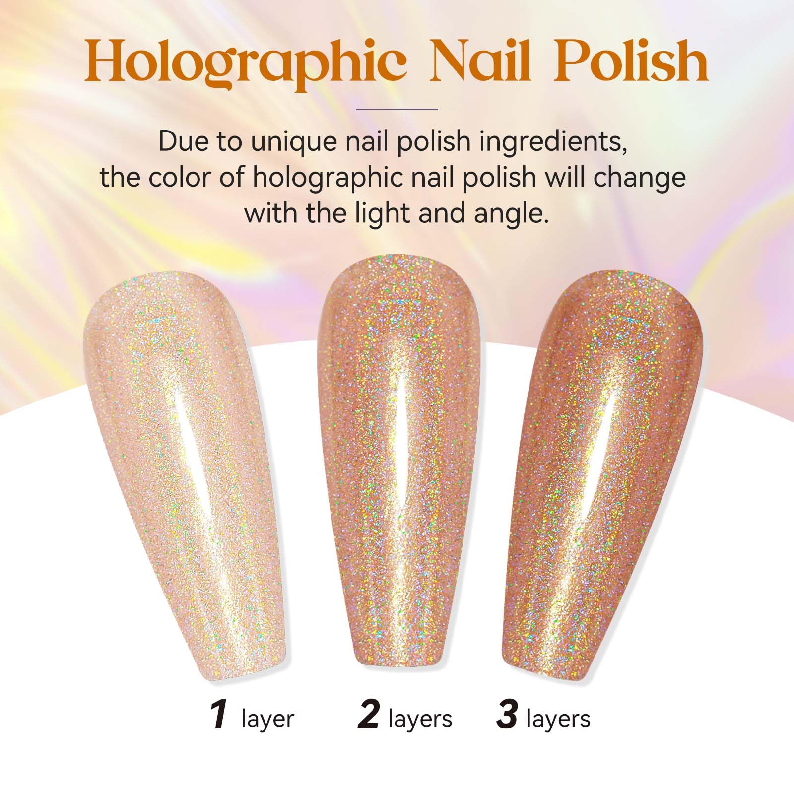 Mizhse Holographic Nail Polish, Light Brown Shimmery Nail Polish Non Gel, Air Dry Fast Glossy Shiny Nail Pigment Oil-Based Laser