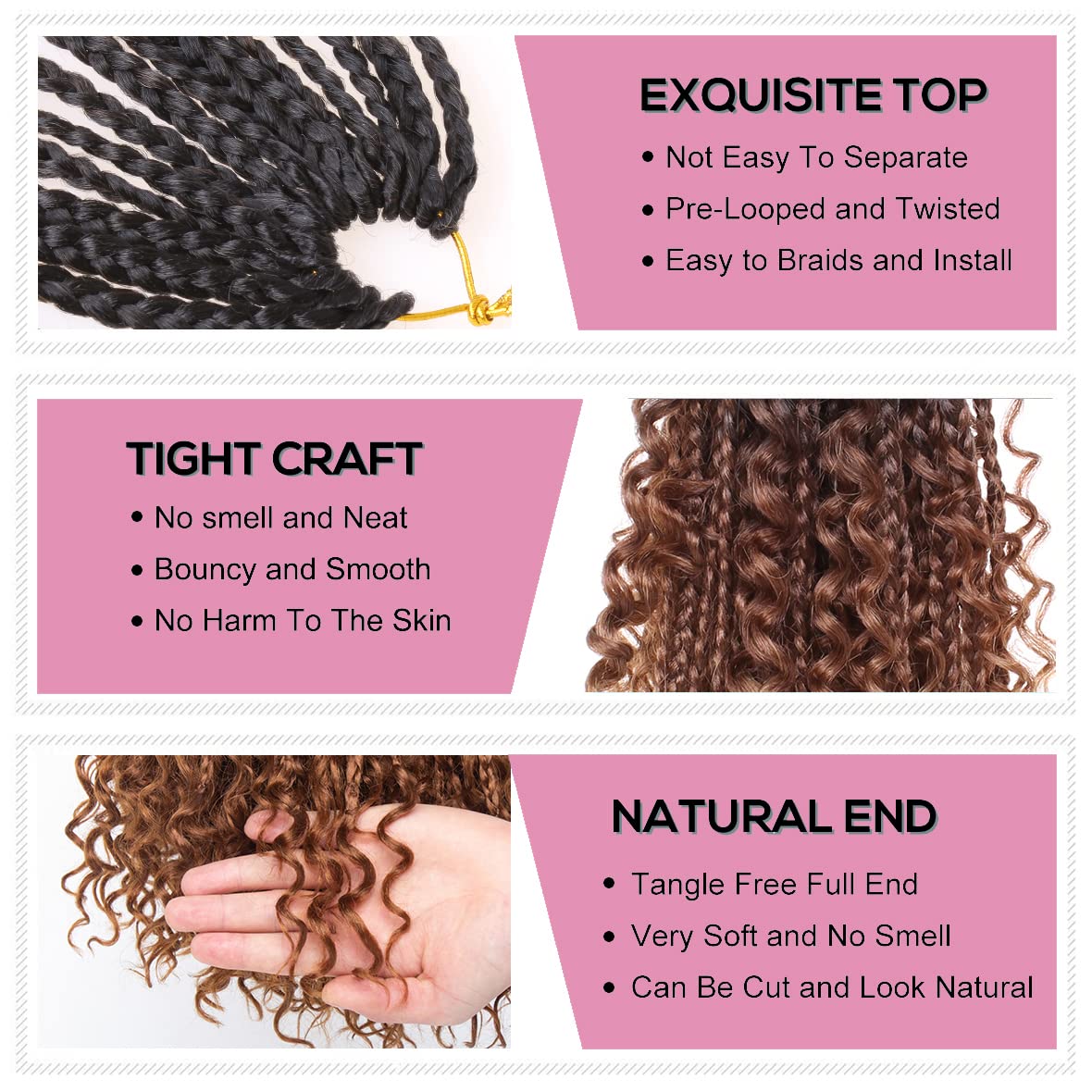Cookoo 10 Inch Goddess Box Braids Crochet Hair With Curly Ends 8 Pack Bohemian Hippie Box Braids Pre-Looped Crochet Hair Synthet