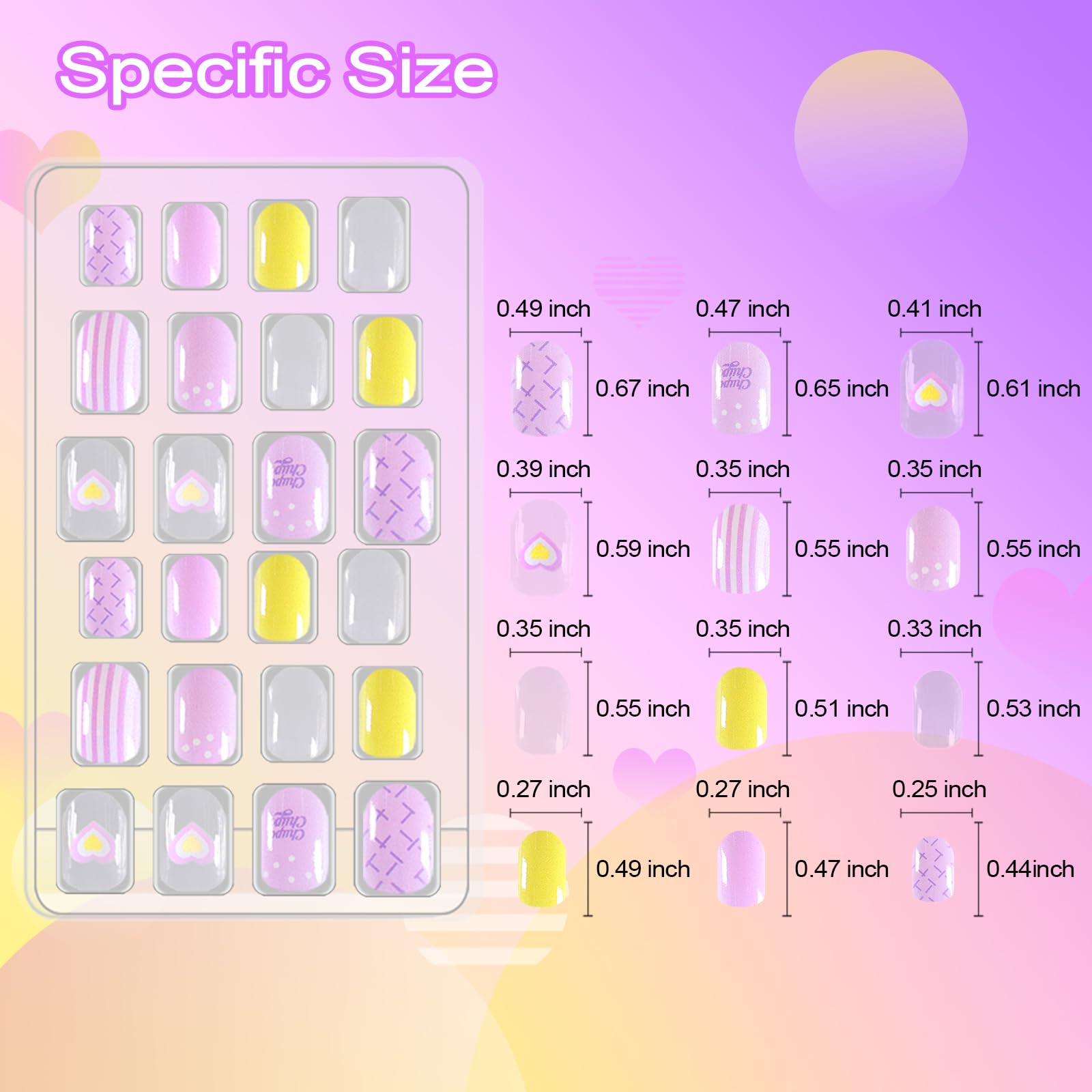 Allstarry 120Pcs 5 Pack Children Nails Press On Pre-Glue Full Cover Butterfly Stripe Gradient Short False Nail Kits Lovely Gift