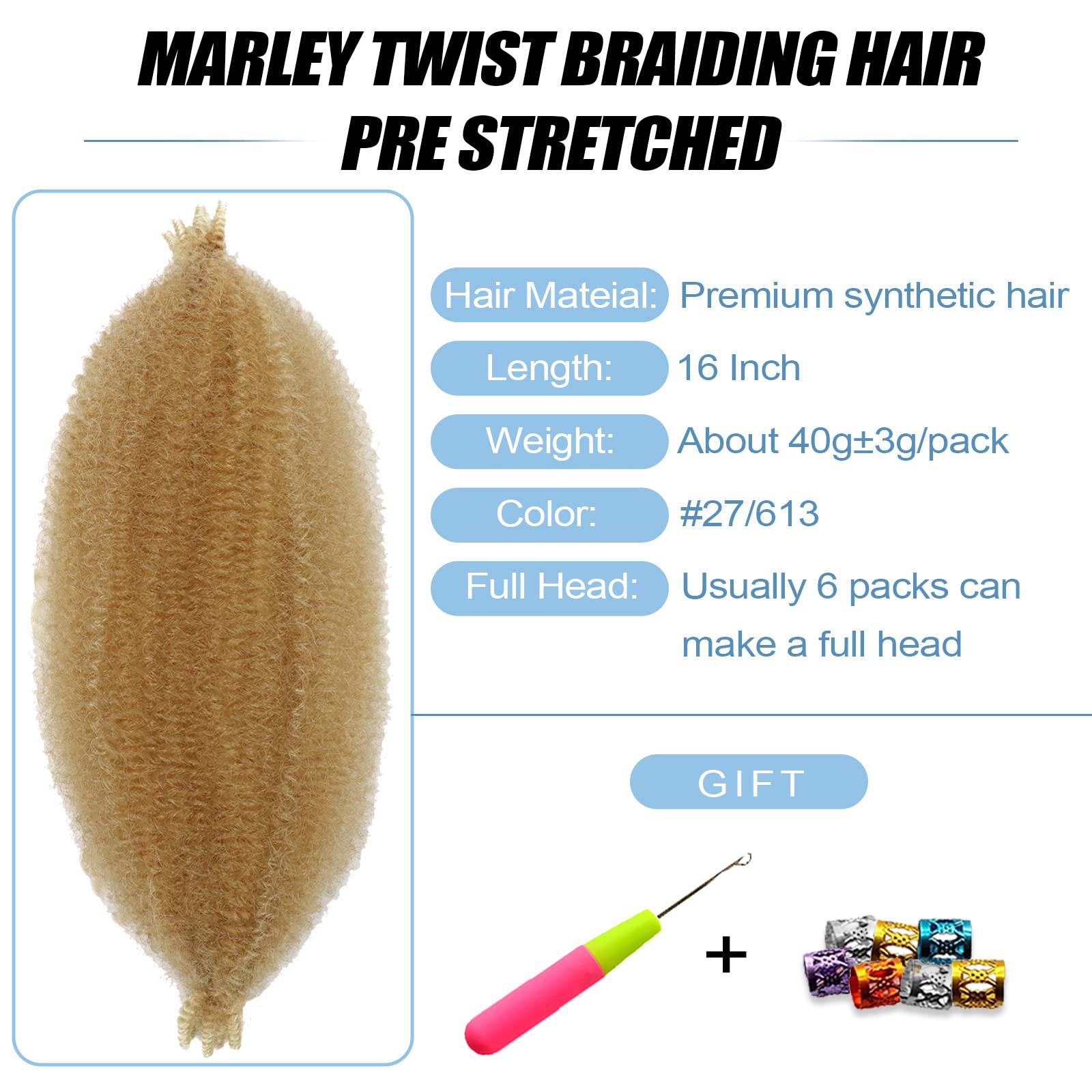 Marley Twist Braiding Hair 16 Inch 27/613 Marley Hair For Soft Faux Locs Spring Twist Hair Passion Twist Hair Cuban Twist Hair B