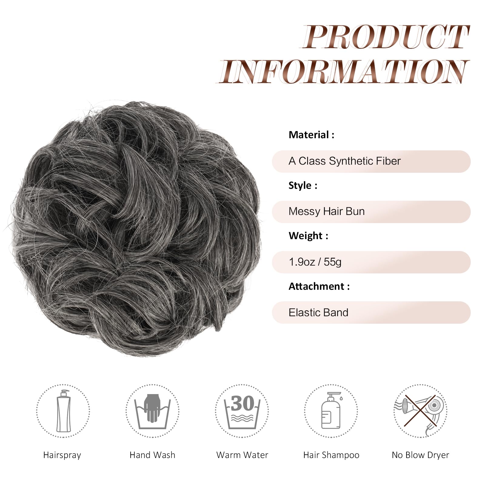 Feshfen Messy Hair Bun Hair Pieces Wavy Curly Large Hair Bun Scrunchies Extensions Synthetic Chignon Hairpieces For Women Girls,