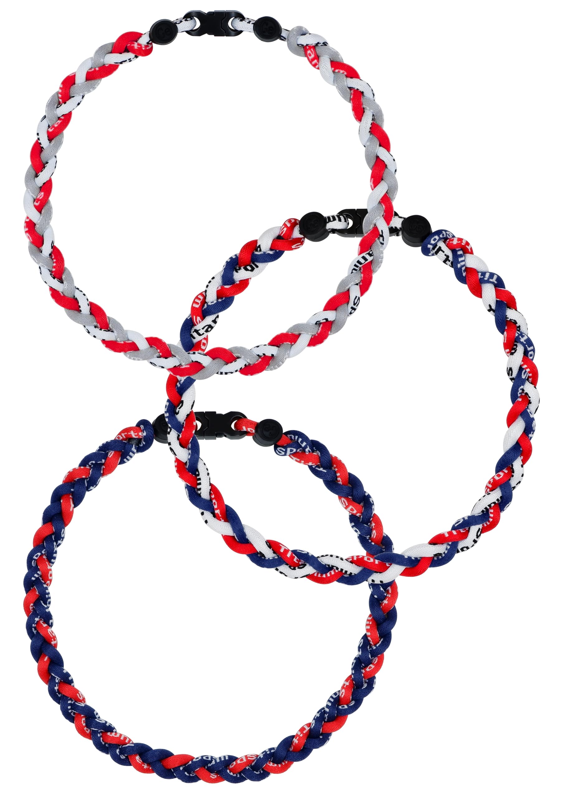 SUPBOMM 3 pcs Baseball Rope Necklaces, League Team Colors Braided Necklace, Baseball Team Gifts, Red Sox