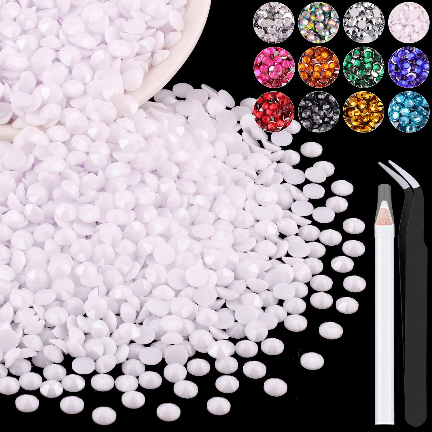 4000PCS 4mm Resin Rhinestones in Bulk (White), Bedazzling Flatback Crystals for Crafts DIY Nail Decoration, Gems Charms for Tumb