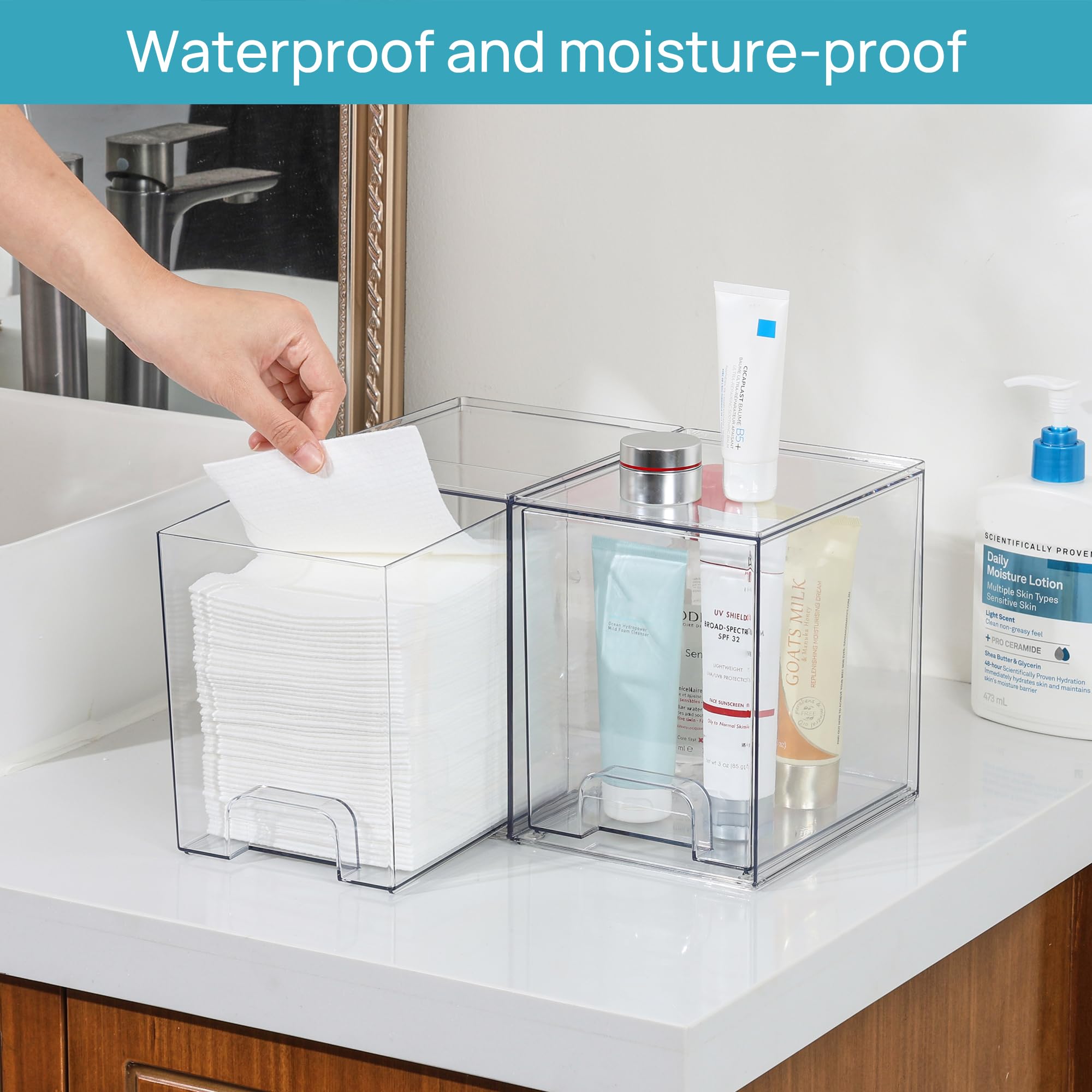 Vtopmart 4 Pack Clear Stackable Storage Drawers,7.6'' H Plastic Organizers Bins For Skincare, Bathroom Supplies,Ideal For Cabine