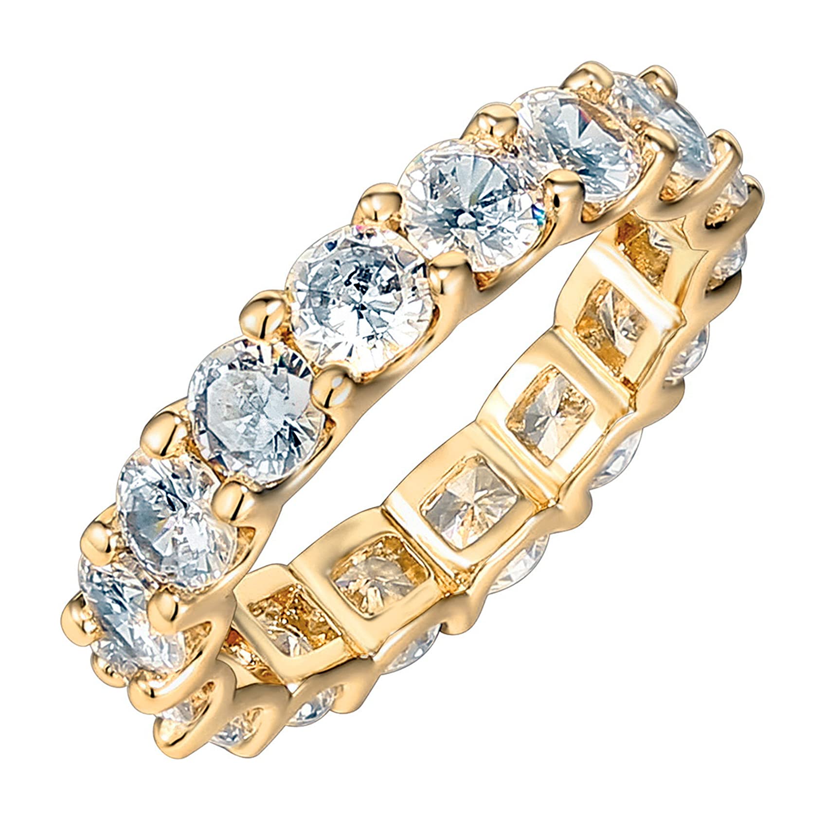 PAVOI 14K Yellow Gold Plated Rings Cubic Zirconia Love Ring | 4mm Stackable Rings for Women | Yellow Gold Rings for Women Size 5