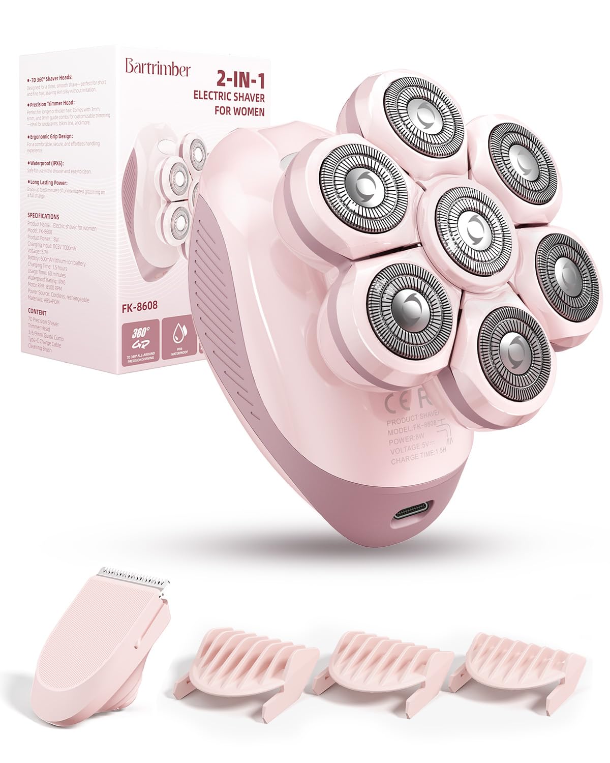 Bartrimber Electric Razors for Women: 2-in-1 Electric Shaver Trimmer for Ladies Flawless Legs & Full Body & Bikini - Waterproof 