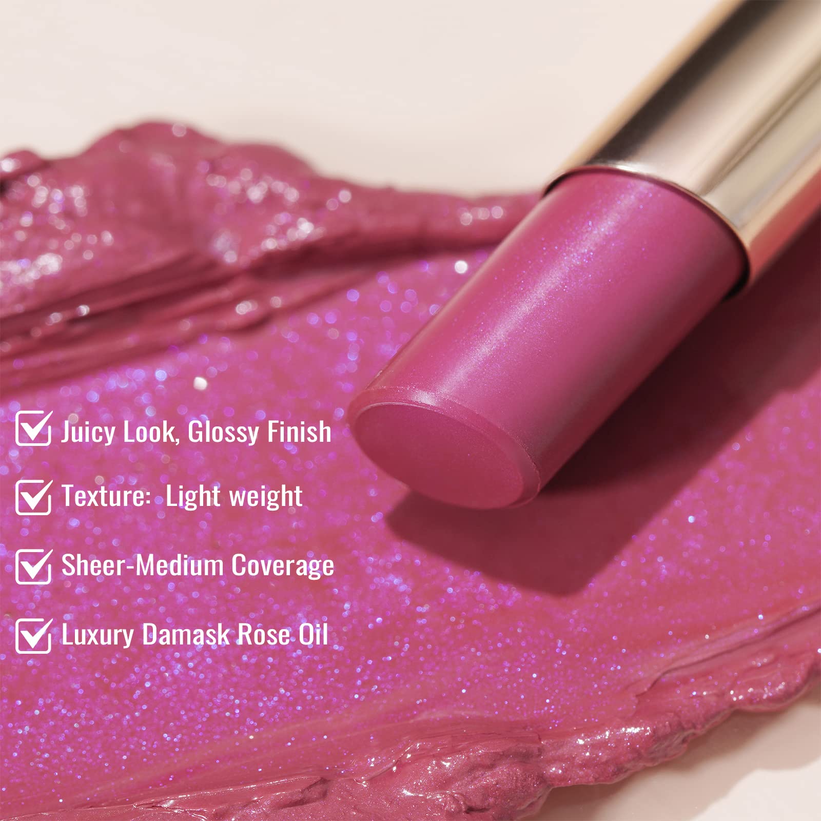 Oulac Moisture Mauve Pink Lip Gloss - 2 In 1 Shimmer Lipstick & Lip Balm, Long Lasting Hydrating, Juicy & Glossy Finish, Smooth