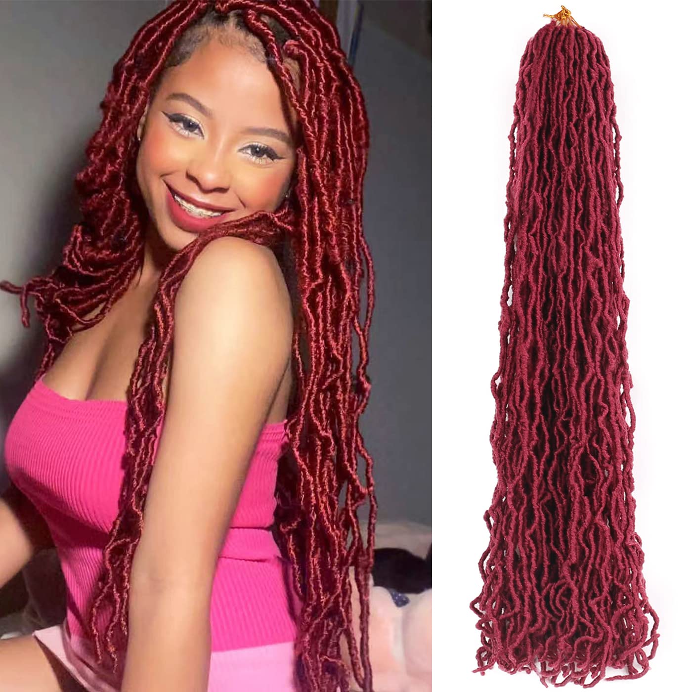 Faux Locs Crochet Hair 32 Inch Soft Locs Burgundy Crochet Hair 7 Packs Red Goddess Locs Braids Hair Extensions For Black Women a