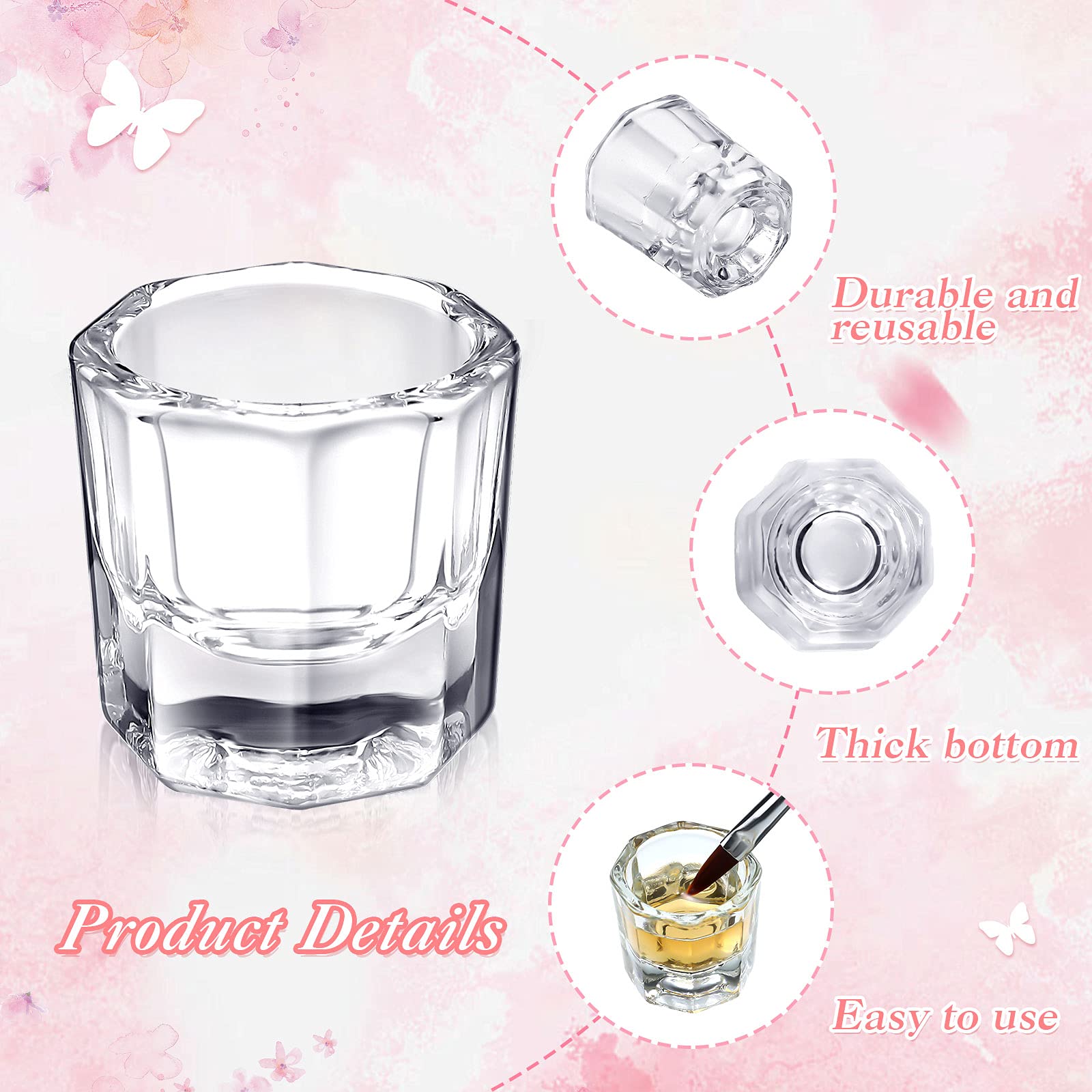 Cunhill 24 Pieces Dappen Dishes for Acrylic Nails Monomer Liquid Powder Glass Cups Clear Crystal Bowls Holders for Nail Extensio