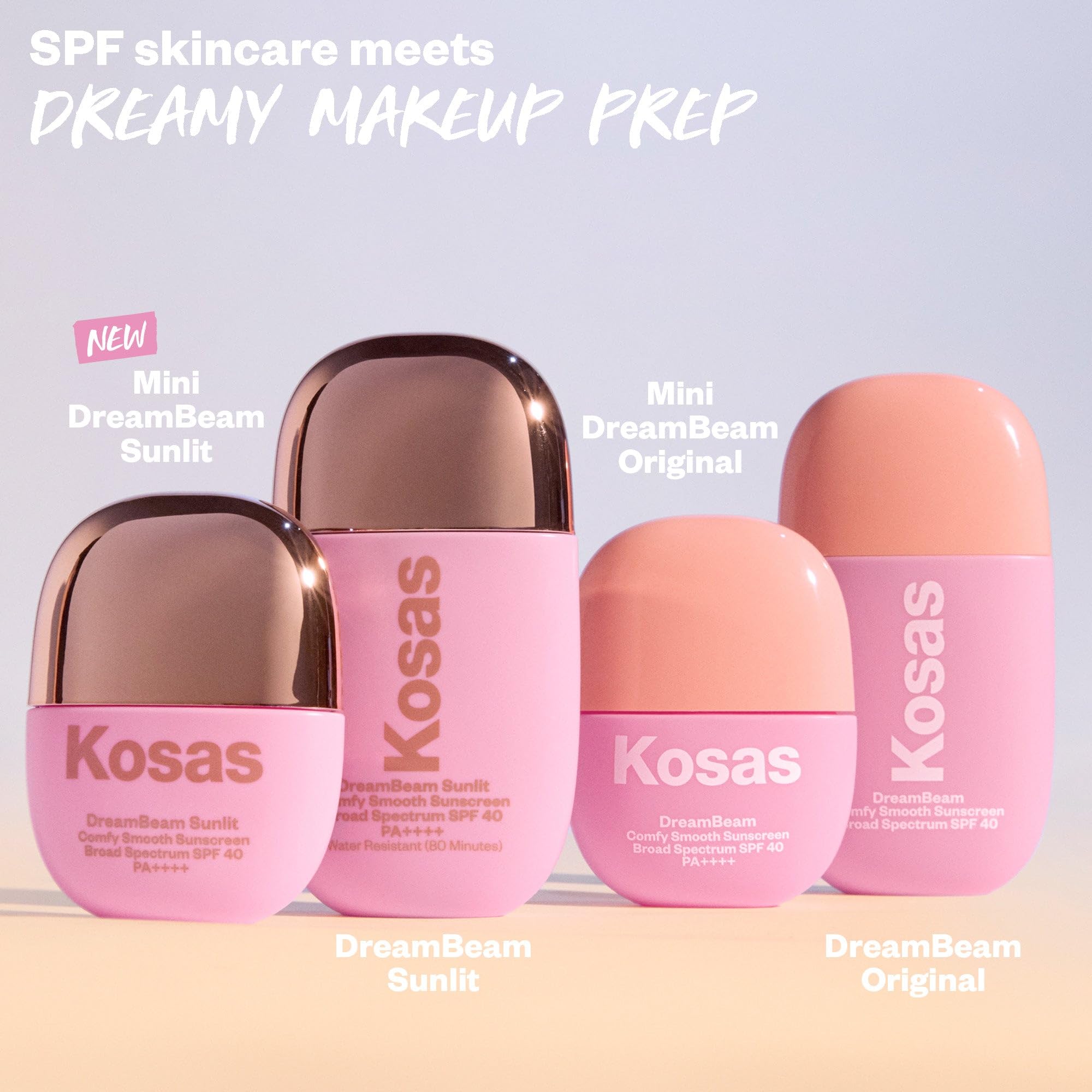 Kosas Mini DreamBeam Water Resistant Sunscreen SPF 40, Travel Size Face Sunscreen - Lightweight Makeup Base w/Hyaluronic Acid, C