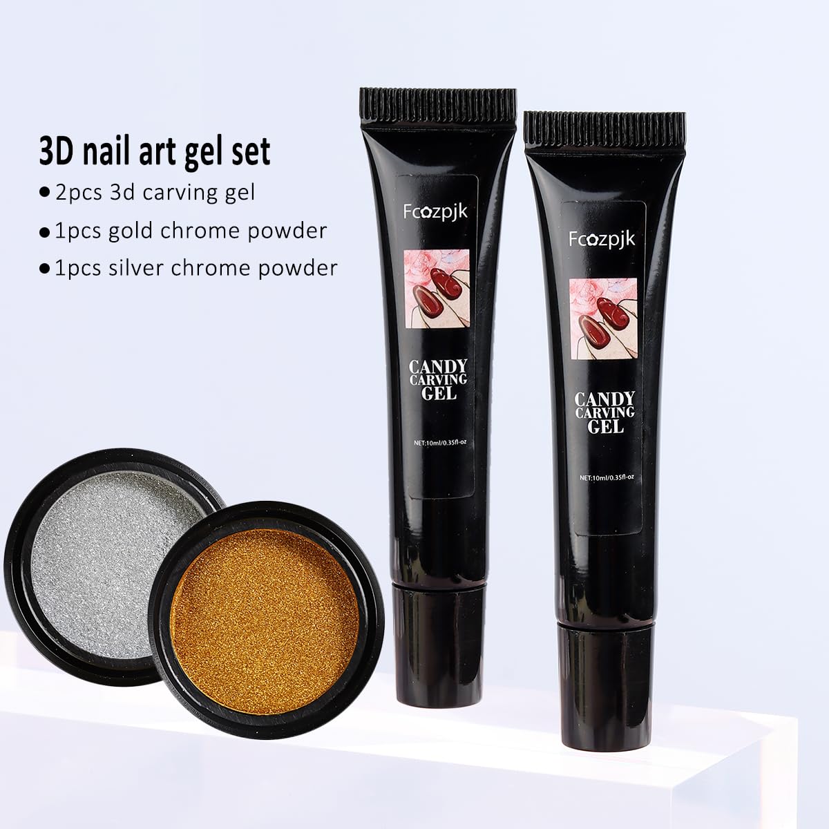 Fcozpjk 3D Sculpting Gel for Nail Art - 2PCS 10g Clear Liner Polish Carving Modeling Kit With Gold Silver Chrome Powder for 5D E